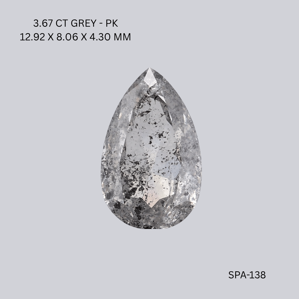 3.67 CT GREY PK PEAR diamond Salt & Pepper