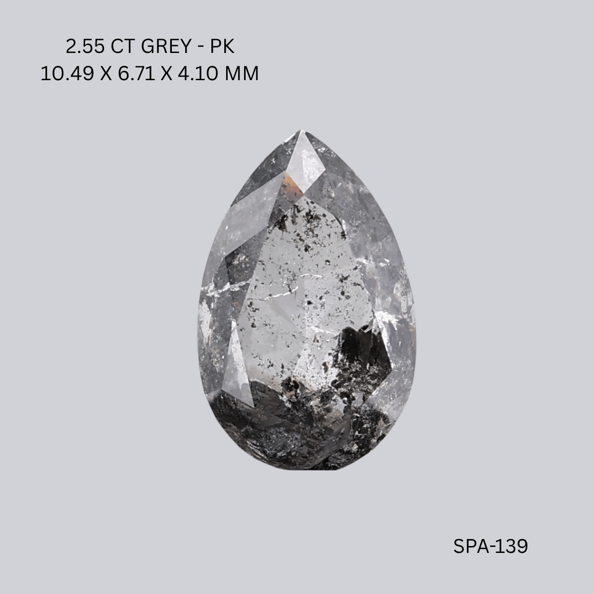 2.55 CT GREY PK PEAR diamond Salt & Pepper