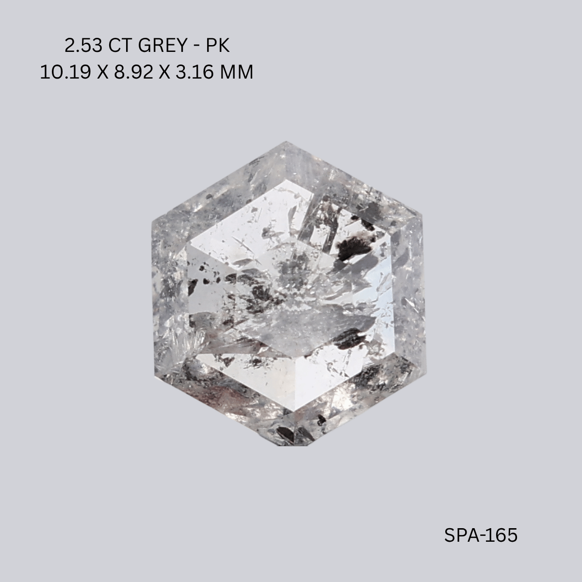 2.53 CT GREY PK HEXAGONAL diamond Salt & Pepper