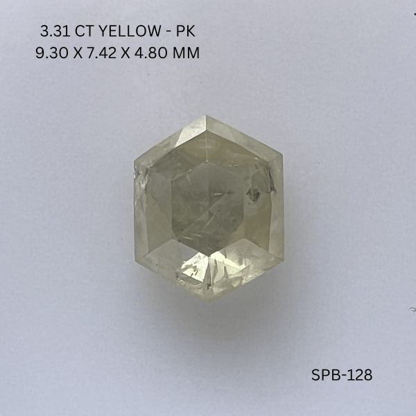 3.31CT Yellow Hexagonal Natural Salt and Pepper Diamond 9.3*7.42*4.8MM