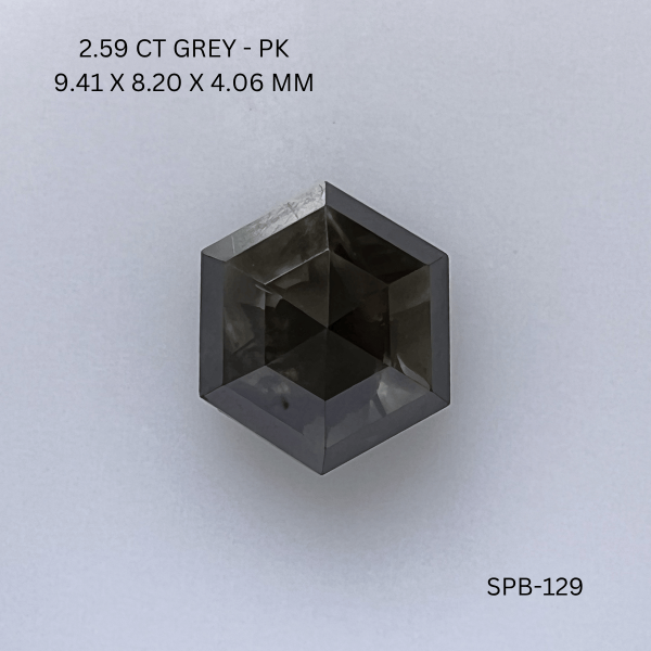 2.59CT Grey Hexagonal Natural Salt and Pepper Diamond 9.41*8.2*4.06MM