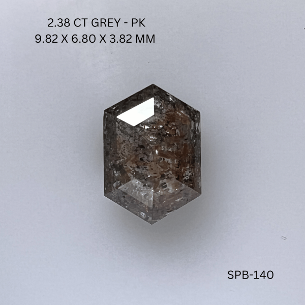 2.38CT Grey Hexagonal Natural Salt and Pepper Diamond 9.82*6.8*3.82MM