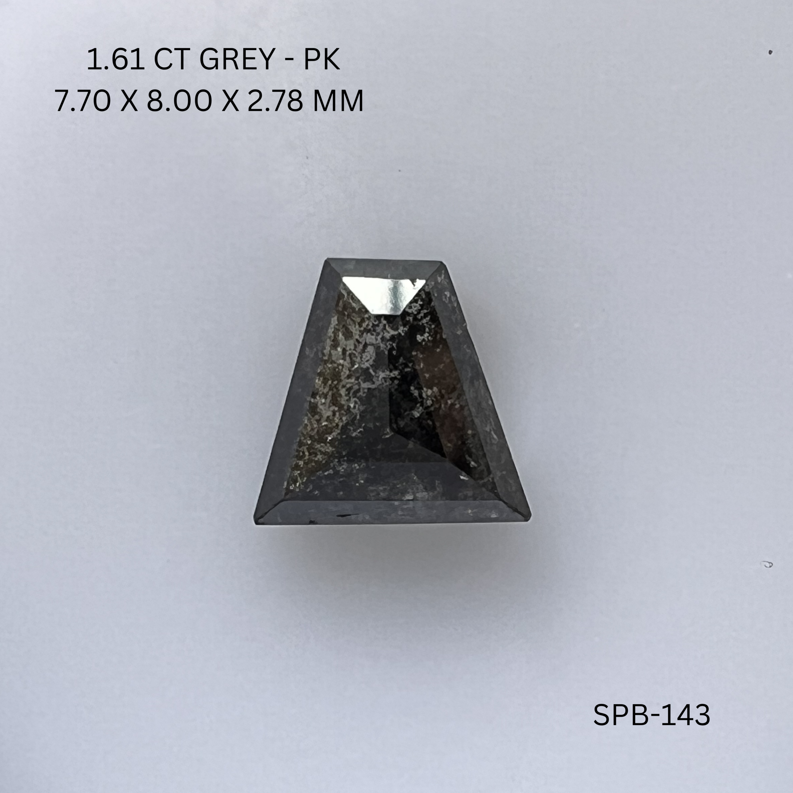 1.61CT Grey Taper Natural Salt and Pepper Diamond 7.7*8*2.78MM