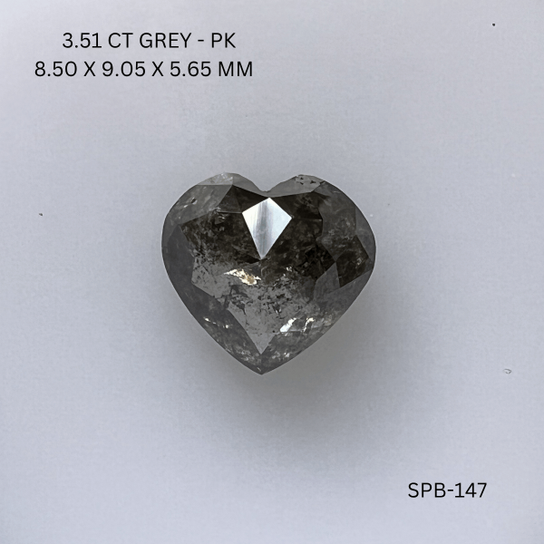 3.51CT Grey Heart Natural Salt and Pepper Diamond 8.5*9.05*5.65MM