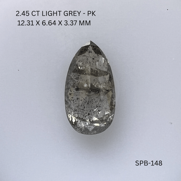 2.45CT Light Grey Pear Natural Salt and Pepper Diamond 12.31*6.64*3.37MM