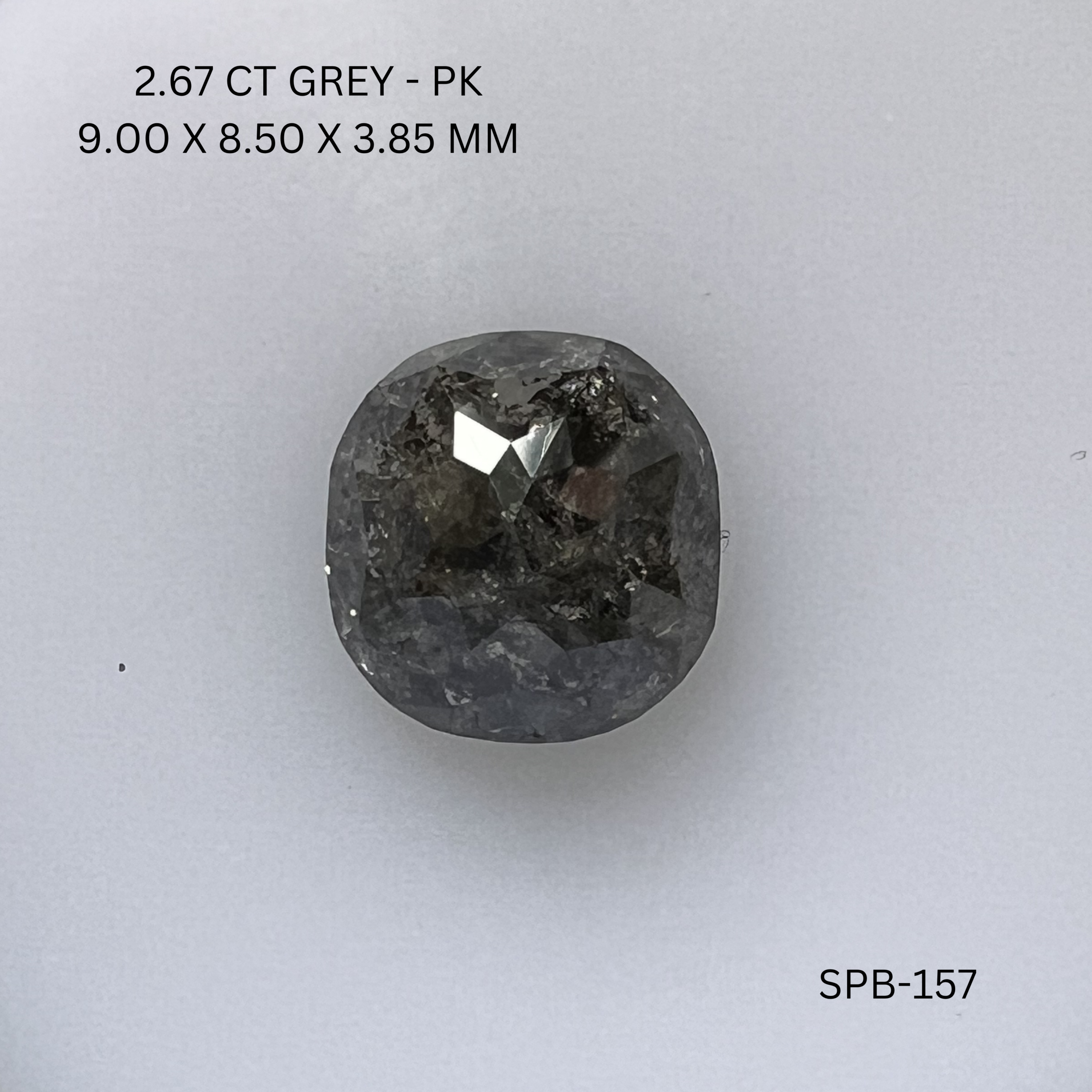 2.67CT Grey Cushion Natural Salt and Pepper Diamond 9*8.5*3.85MM