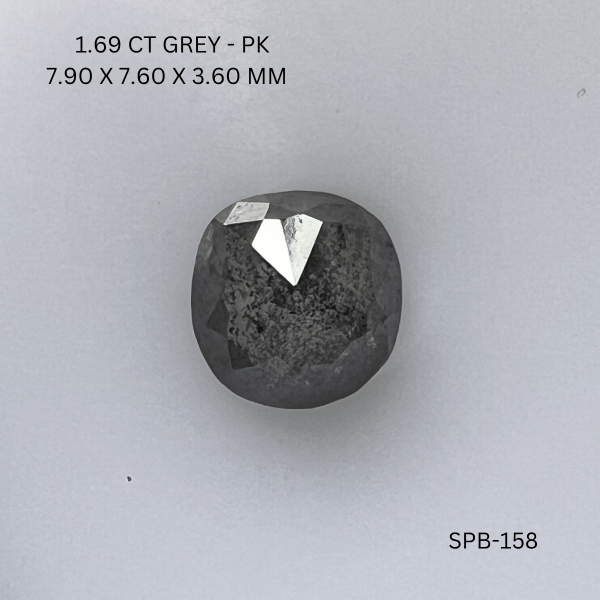 1.69CT Grey Cushion Natural Salt and Pepper Diamond 7.9*7.6*3.6MM
