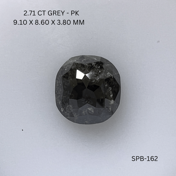 2.71CT Grey Cushion Natural Salt and Pepper Diamond 9.1*8.6*3.8MM
