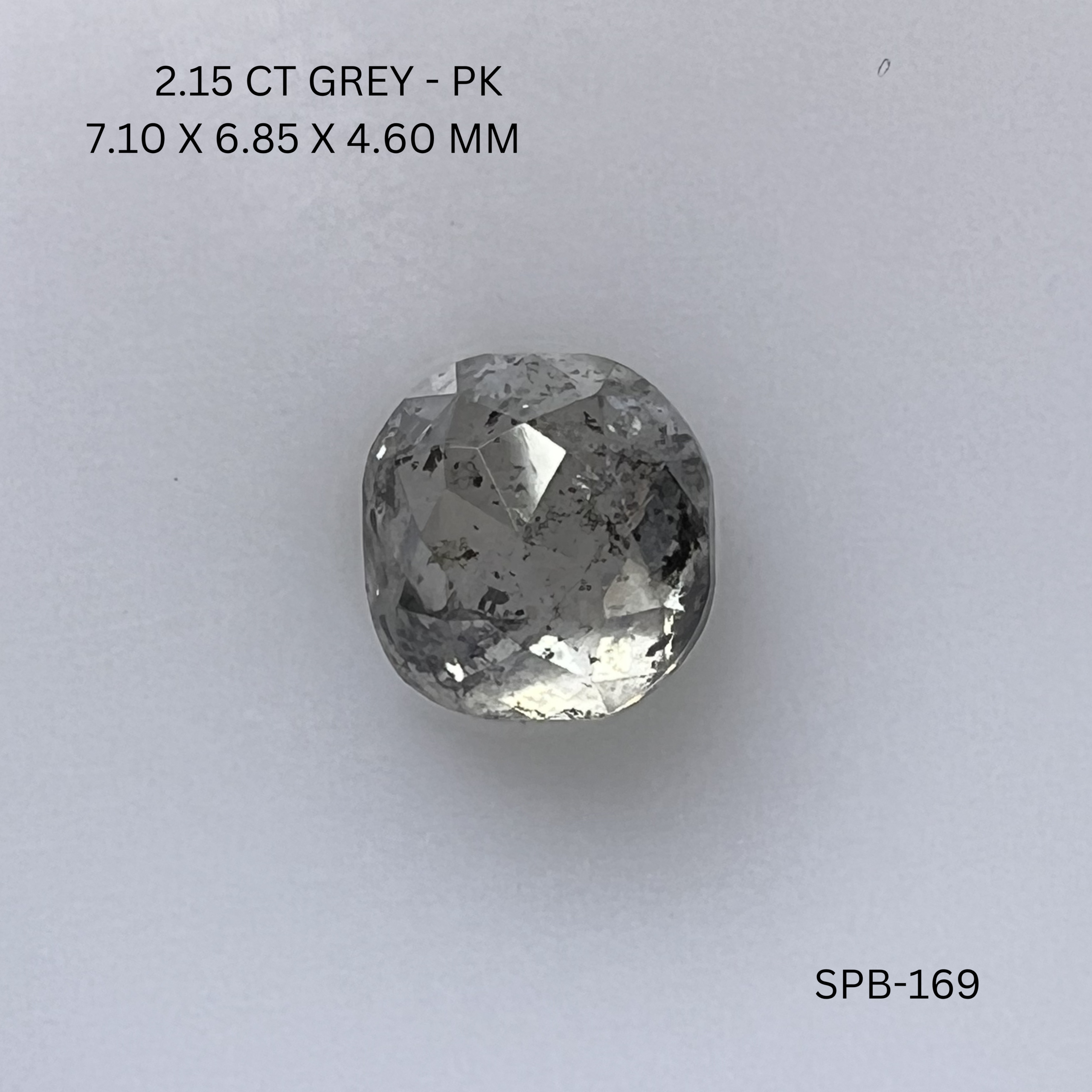 2.15CT Grey Cushion Natural Salt and Pepper Diamond 7.1*6.85*4.6MM