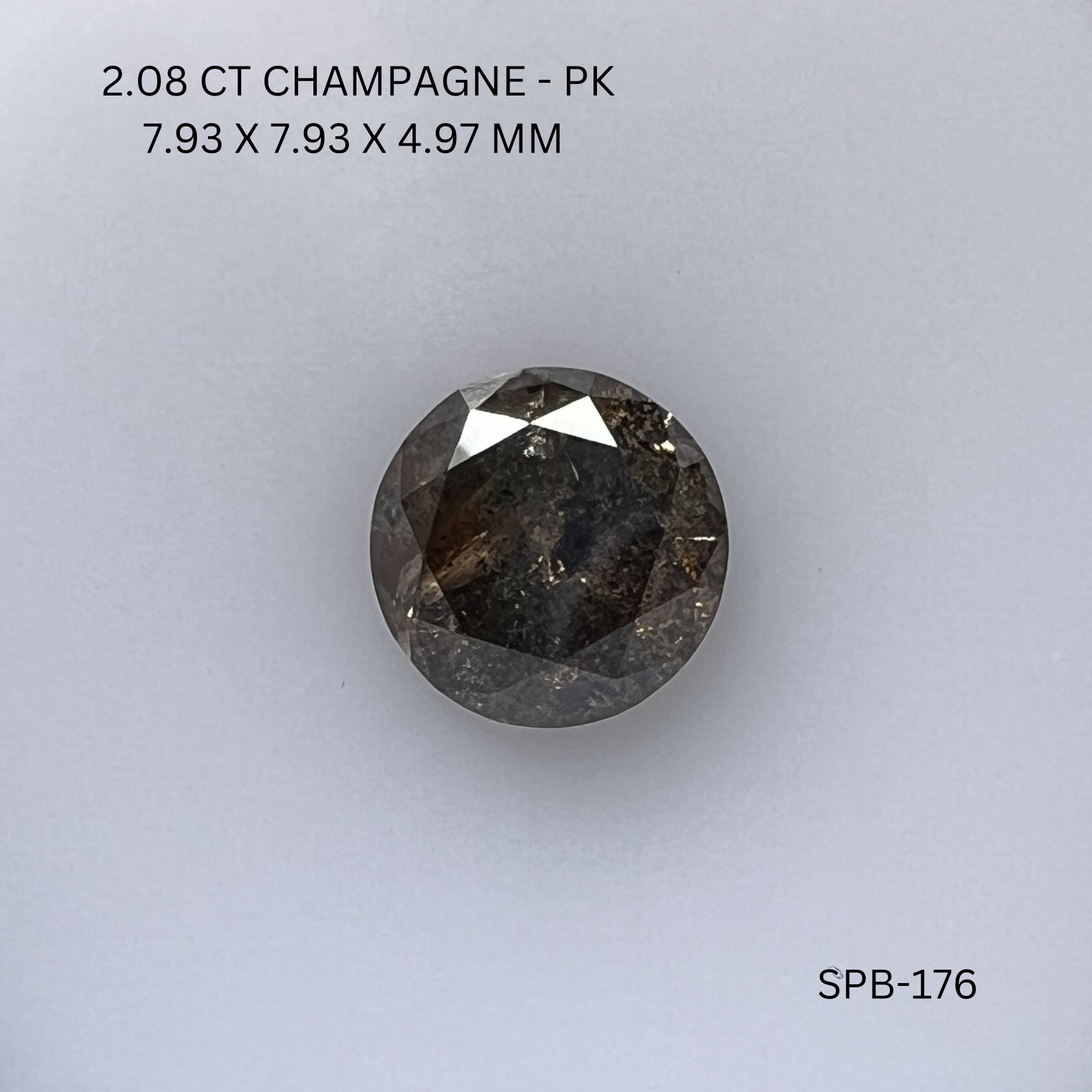 2.08CT Champagne Round Natural Salt and Pepper Diamond 7.93*7.93*4.97MM