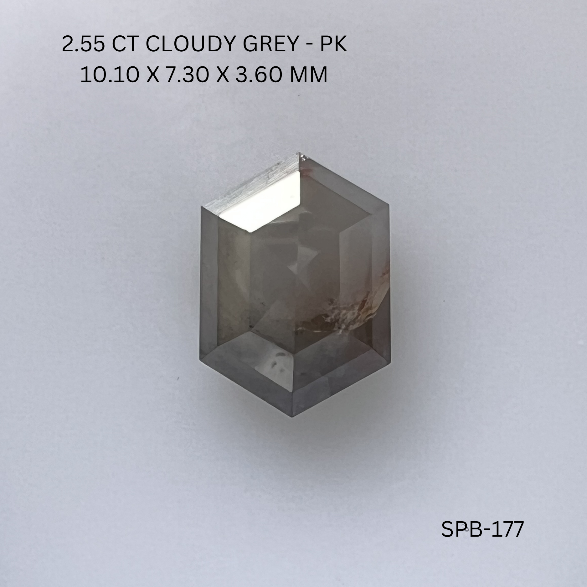 2.55CT Cloudy Grey Hexagonal Natural Salt and Pepper Diamond 10.1*7.3*3.6MM