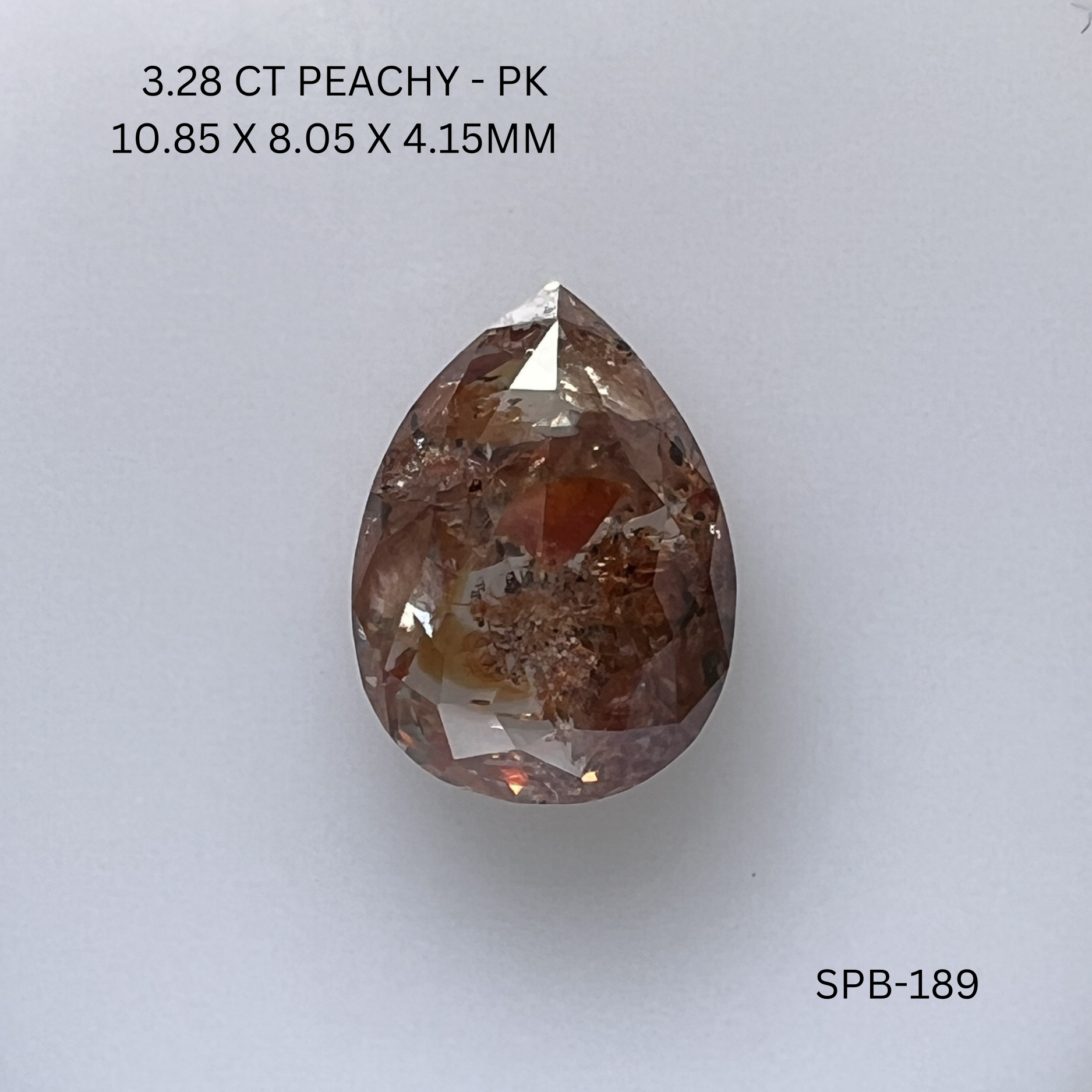 3.28CT Peachy Pear Natural Salt and Pepper Diamond 10.85*8.05*4.15MM