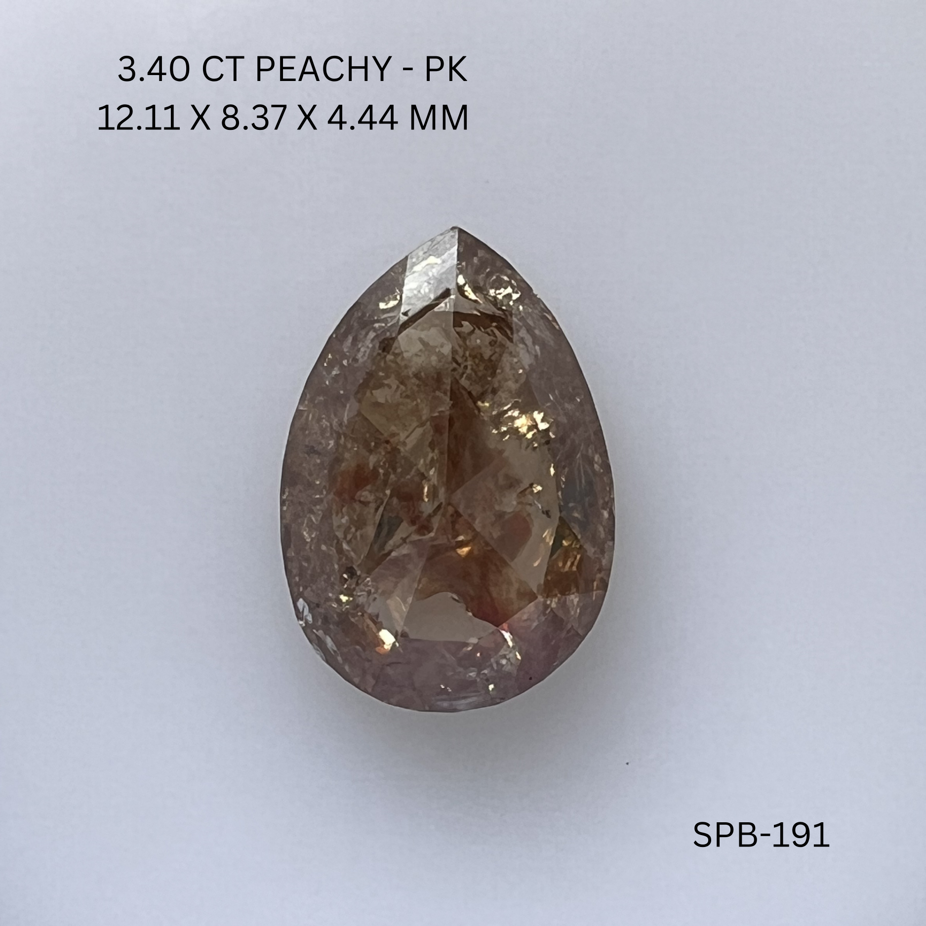 3.40CT Peachy Pear Natural Salt and Pepper Diamond 12.11*8.37*4.44MM