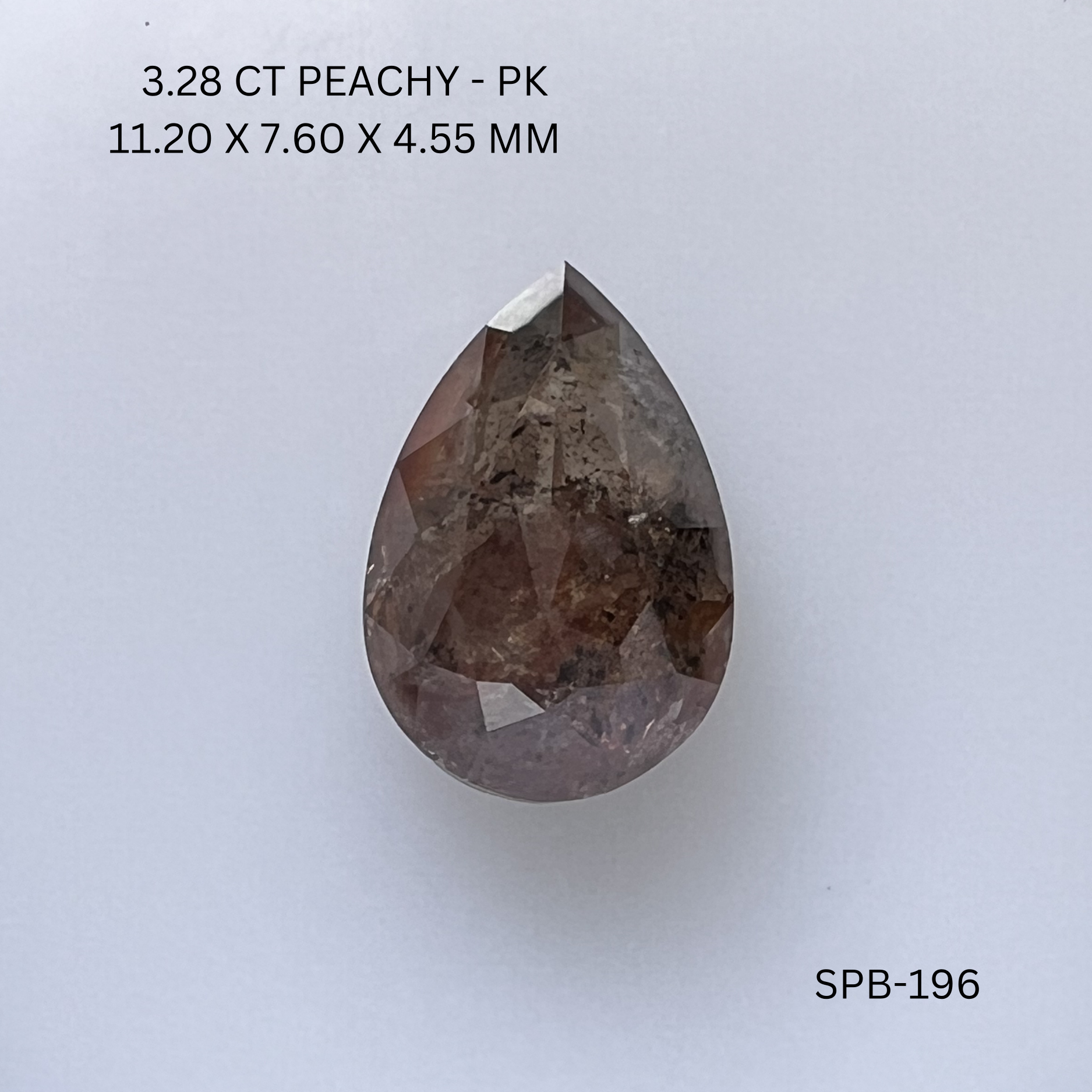 3.28CT Peachy Pear Natural Salt and Pepper Diamond 11.2*7.6*4.55MM