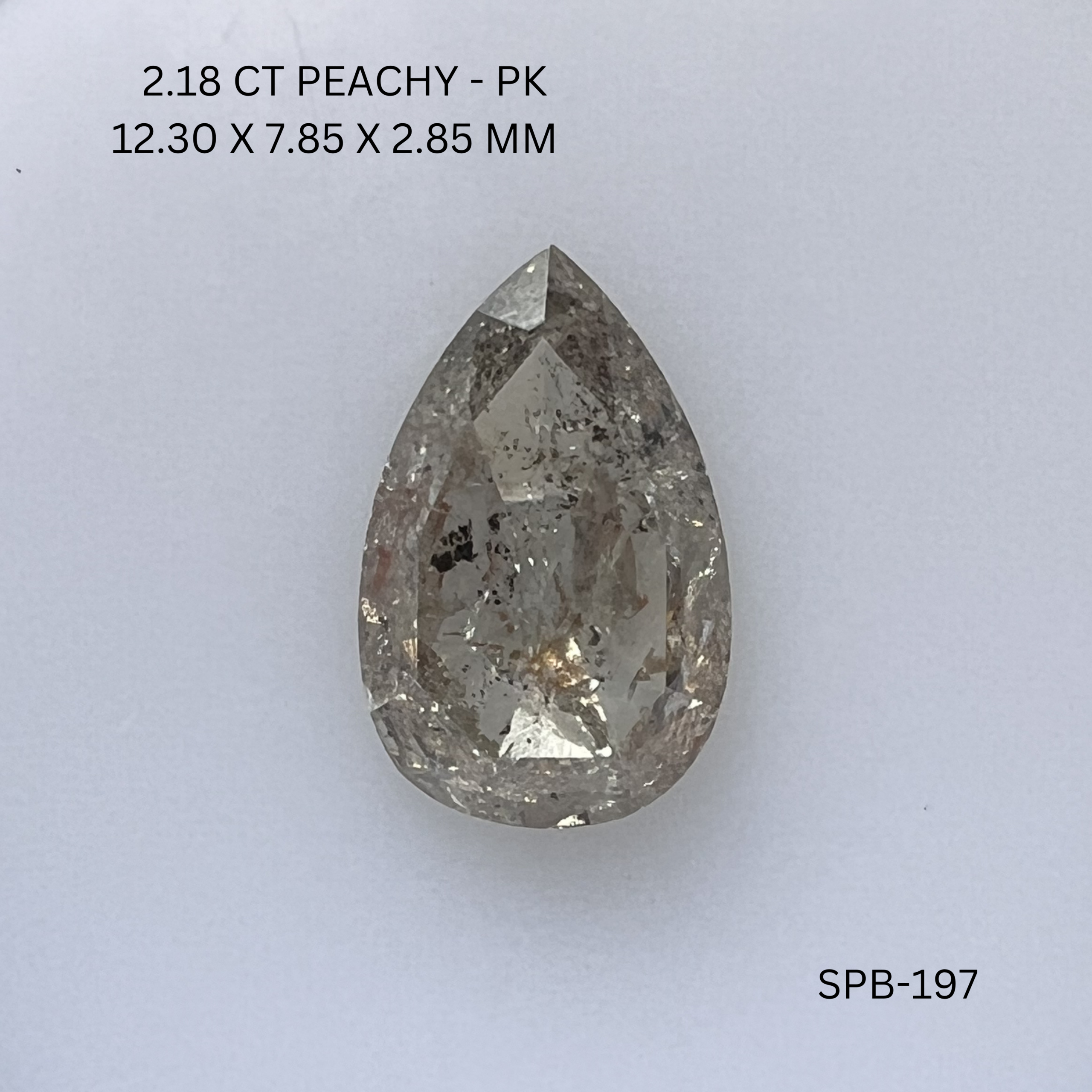 2.18CT Peachy Pear Natural Salt and Pepper Diamond 12.3*7.85*2.85MM
