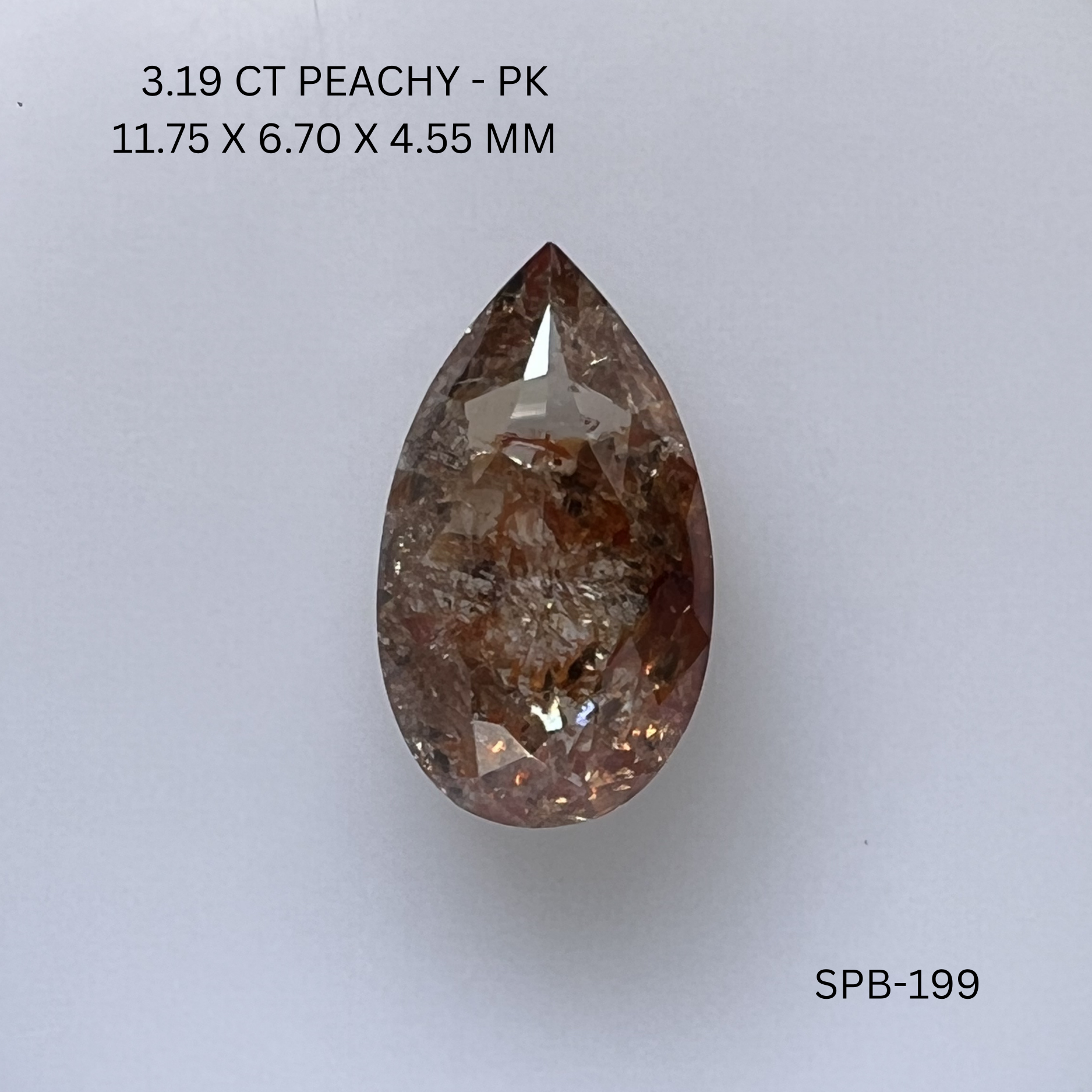 3.19CT Peachy Pear Natural Salt and Pepper Diamond 11.75*6.7*4.55MM