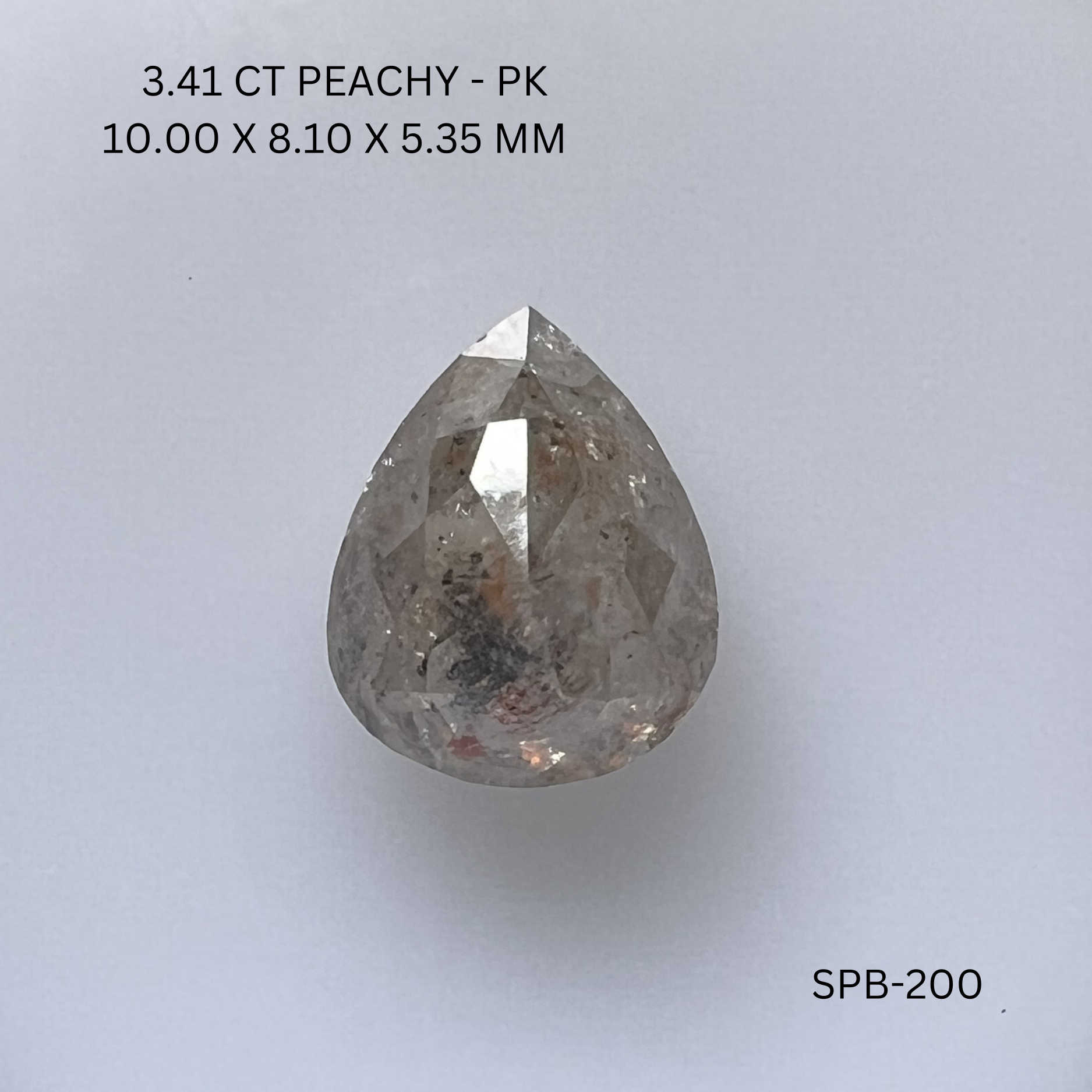 3.41CT Peachy Pear Natural Salt and Pepper Diamond 10*8.1*5.35MM