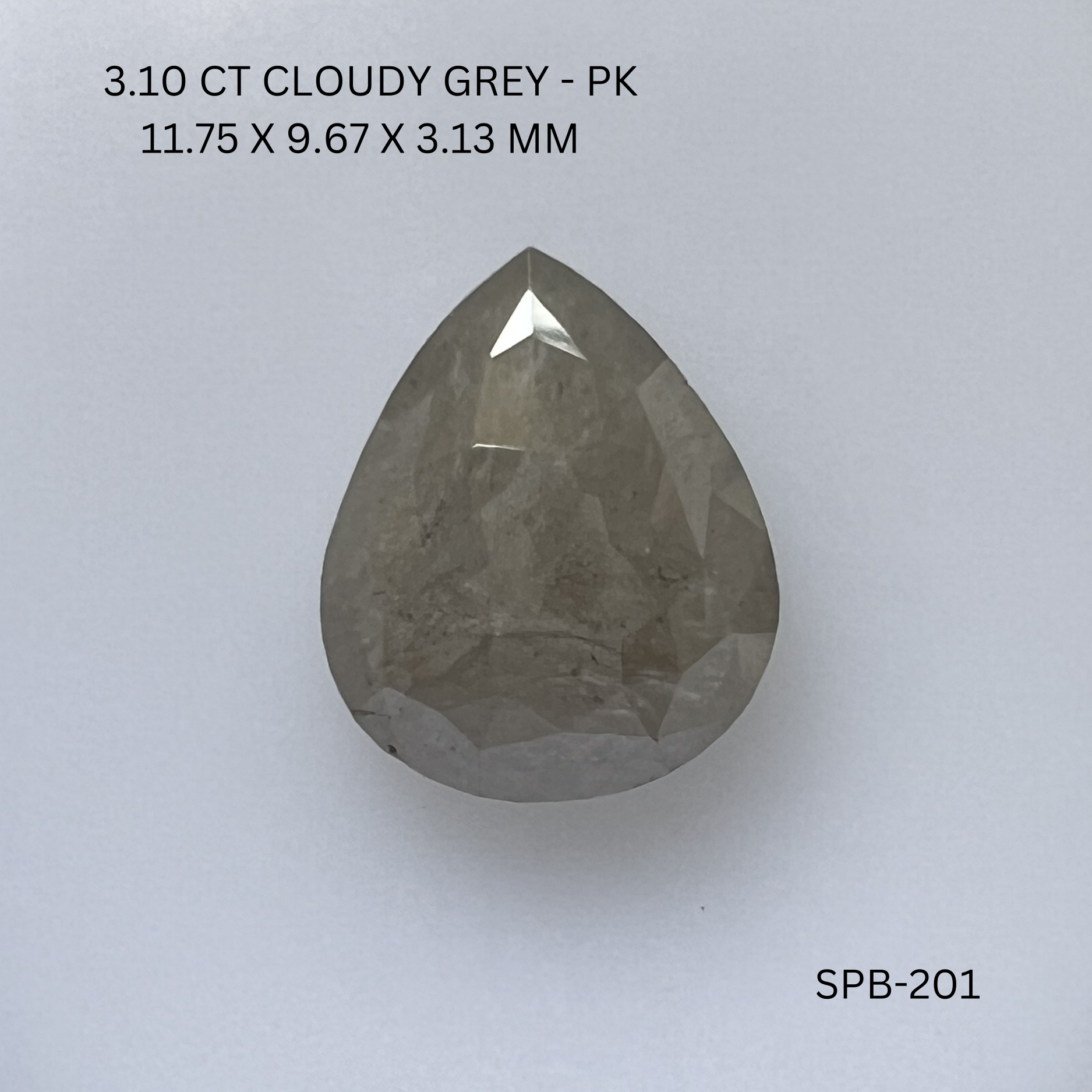 3.10CT Cloudy Grey Pear Natural Salt and Pepper Diamond 11.75*9.67*3.13MM
