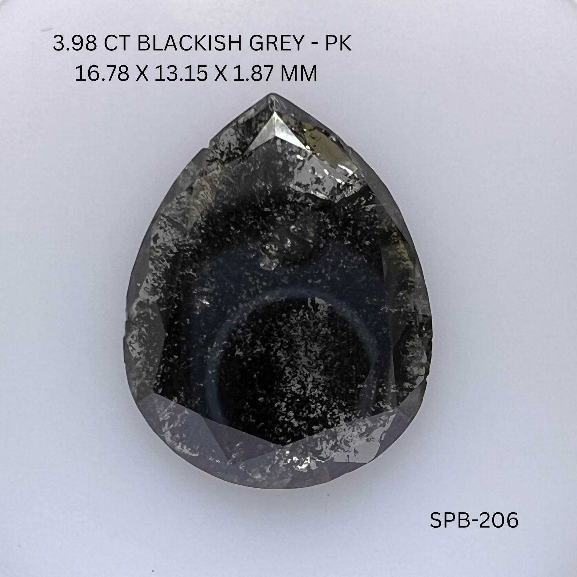 3.98CT Blackish Grey Pear Natural Salt & Pepper Diamond 16.78*13.15*1.87MM