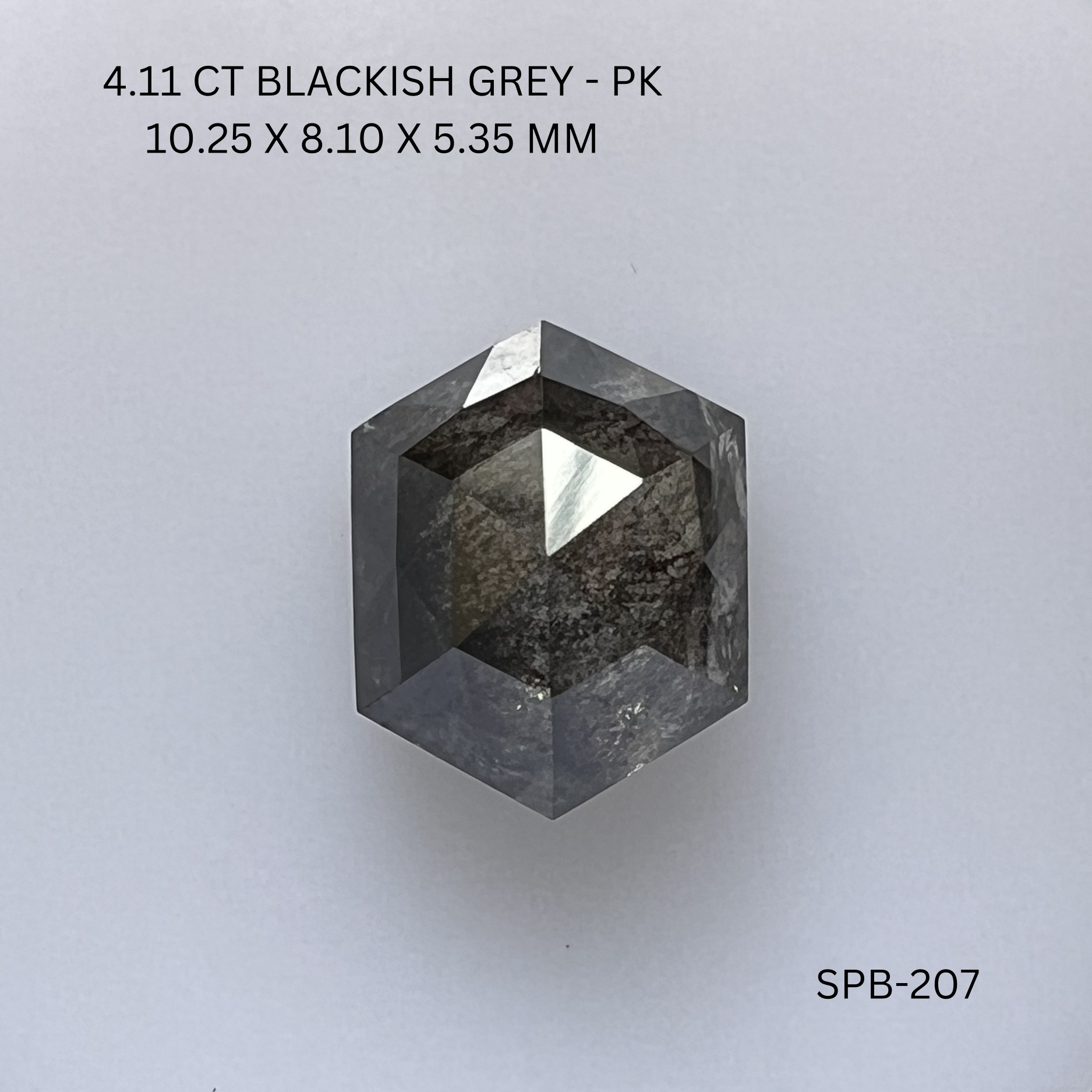 4.11CT Blackish Grey Hexagonal Natural Salt and Pepper Diamond 10.25*8.1*5.35MM