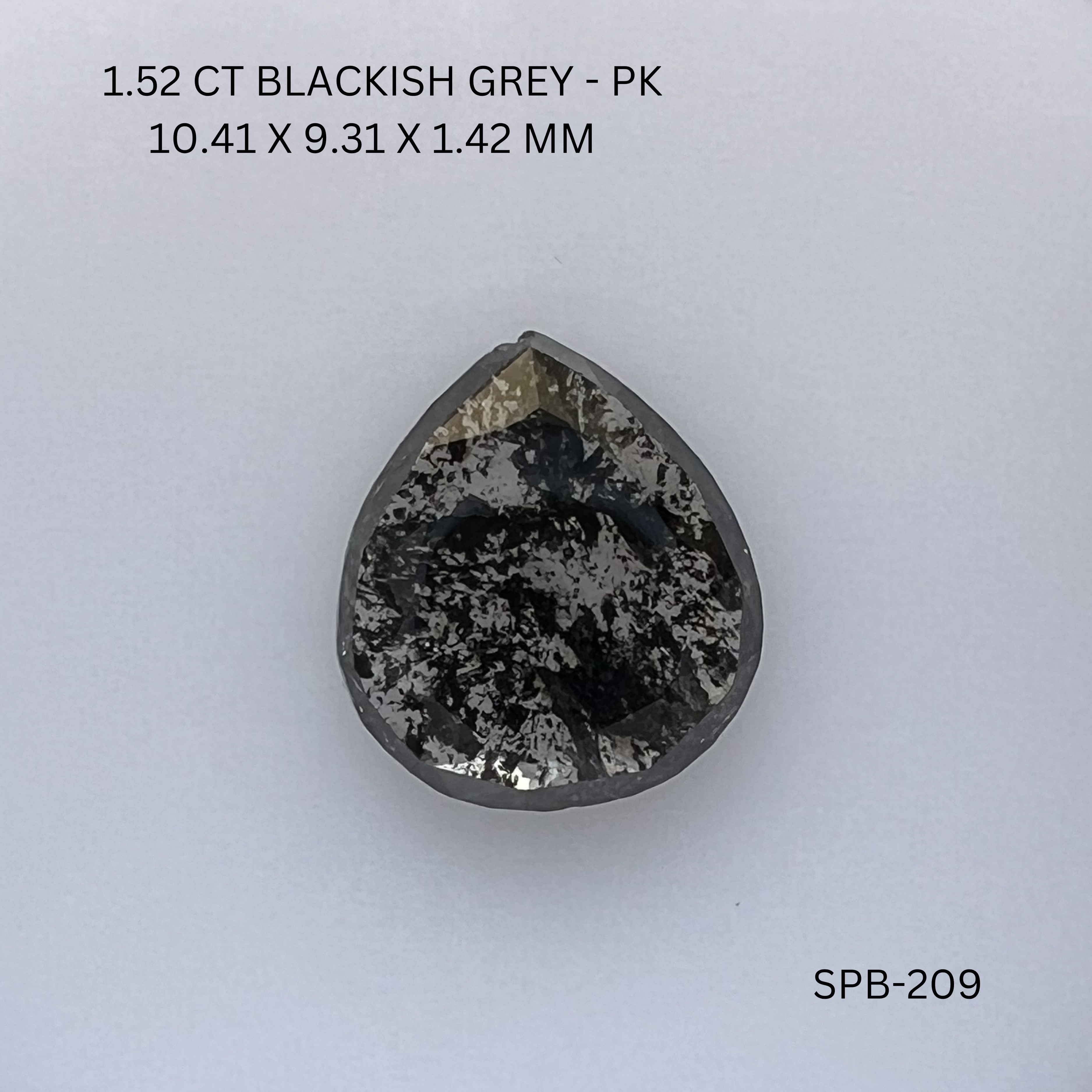 1.52CT Blackish Grey Pear Natural Salt and Pepper Diamond 10.41*9.31*1.42MM