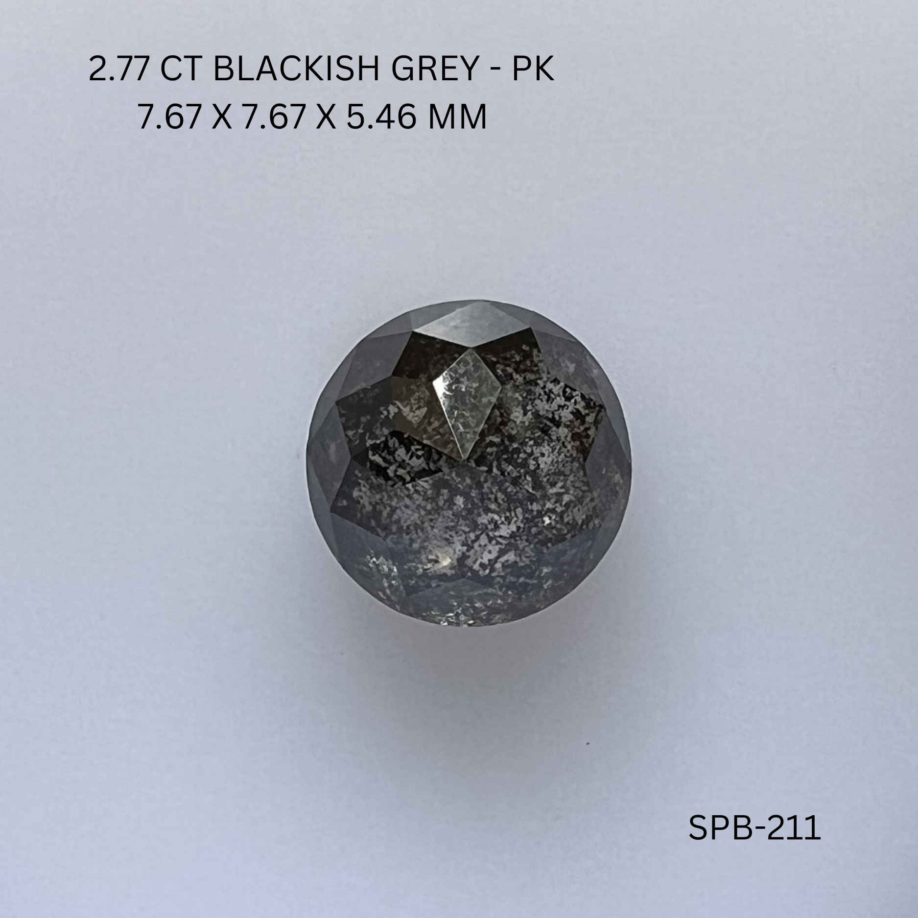 2.77CT Blackish Grey Round Natural Salt & Pepper Diamond 7.67*7.67*5.46MM