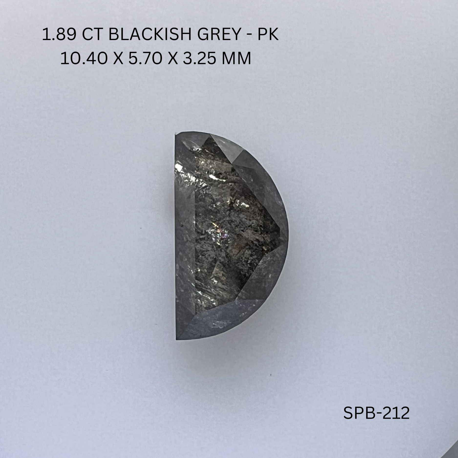 1.89CT Blackish Grey Half Moon Natural Salt and Pepper Diamond 10.4*5.7*3.25MM