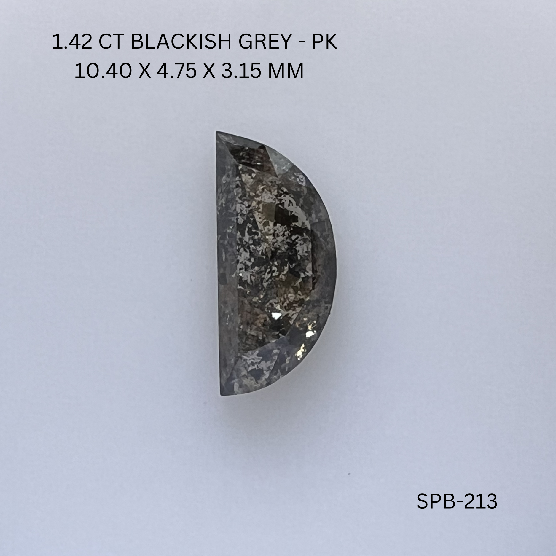 1.42CT Blackish Grey Half Moon Salt and Pepper Diamond 10.4*4.75*3.15MM
