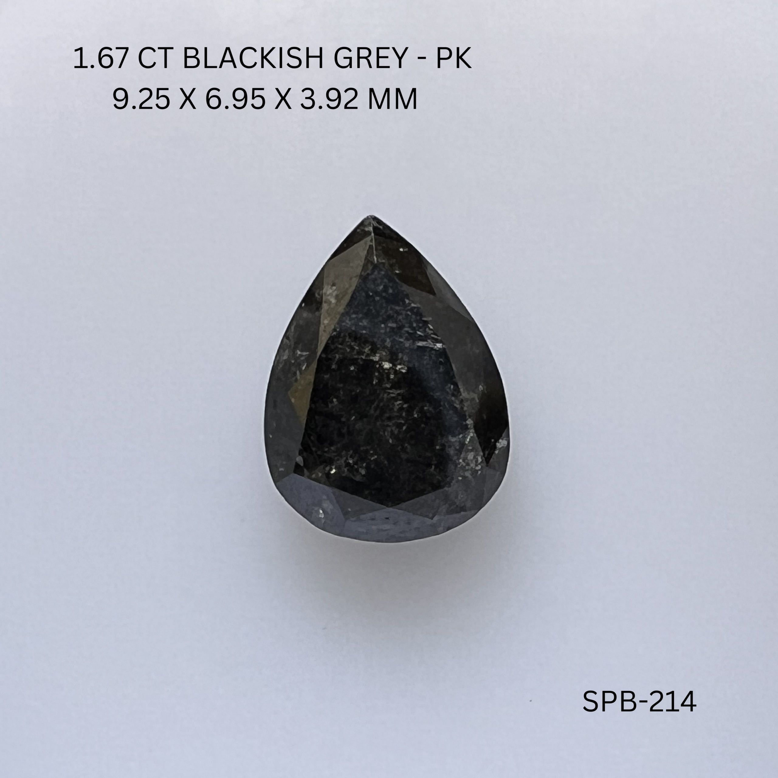 1.67CT Blackish Grey Pear Natural Salt and Pepper Diamond 9.25*6.95*3.92MM