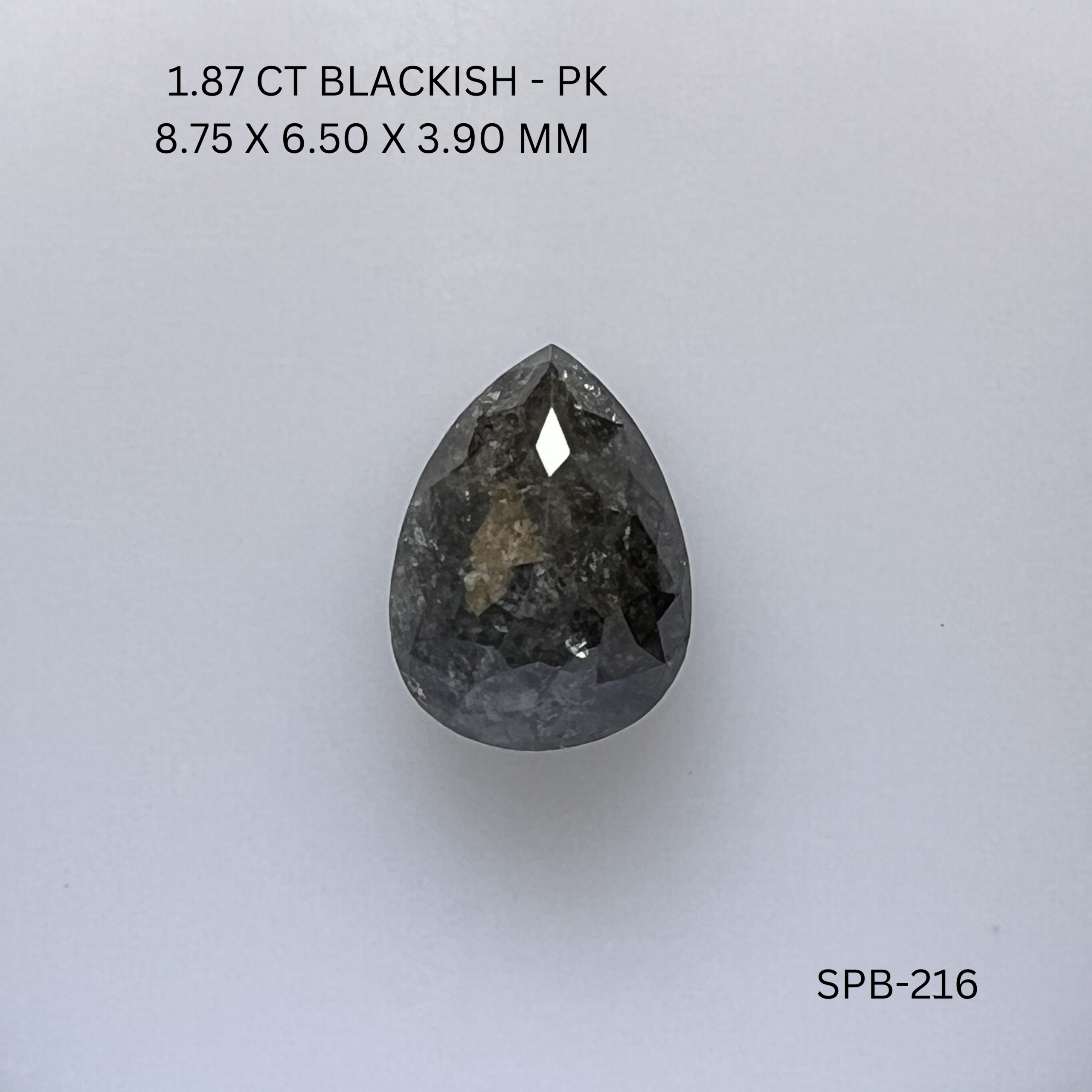 1.87CT Blackish Pear Natural Salt and Pepper Diamond 8.75*6.5*3.9MM