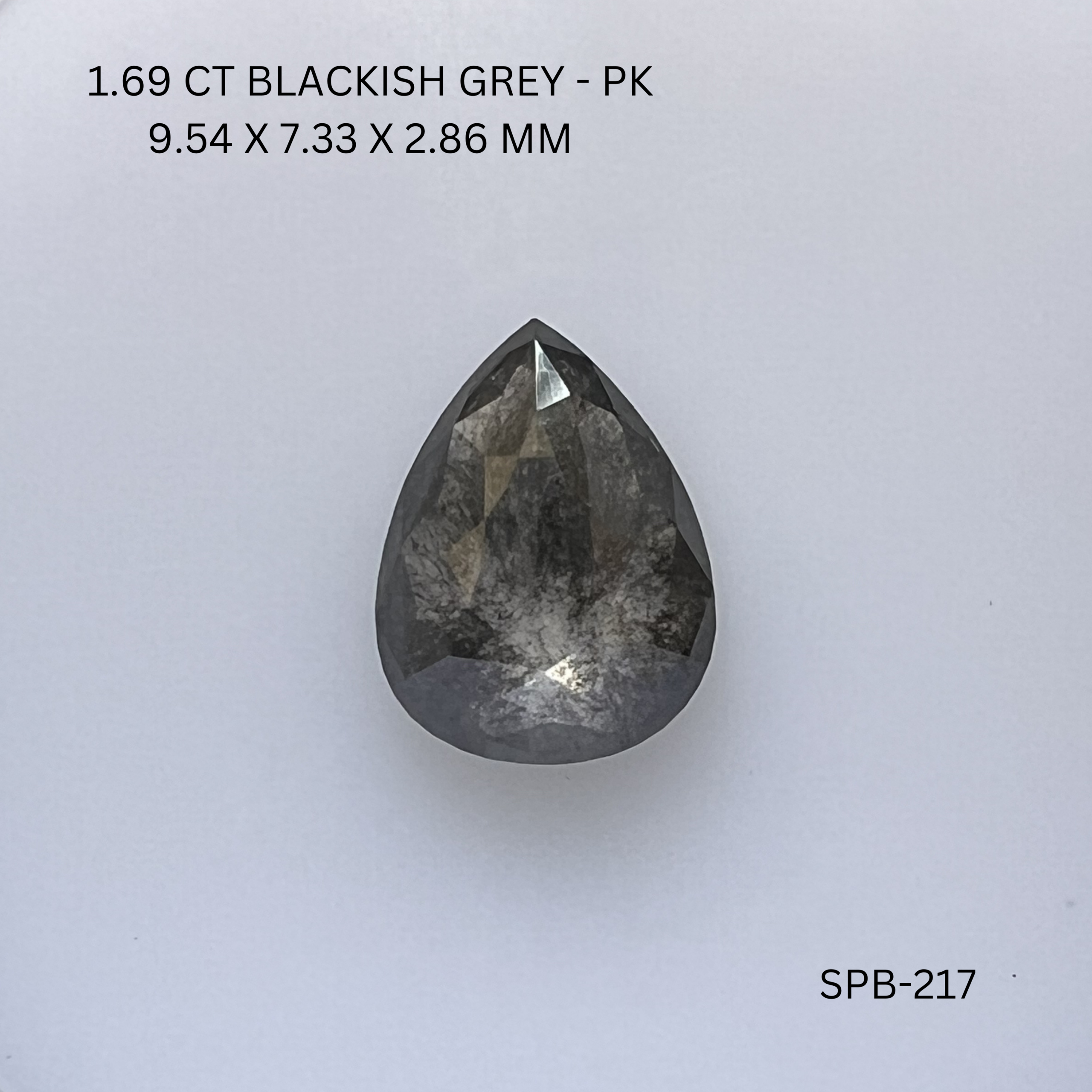 1.69CT Blackish Grey Pear Natural Salt and Pepper Diamond 9.54*7.33*2.86MM