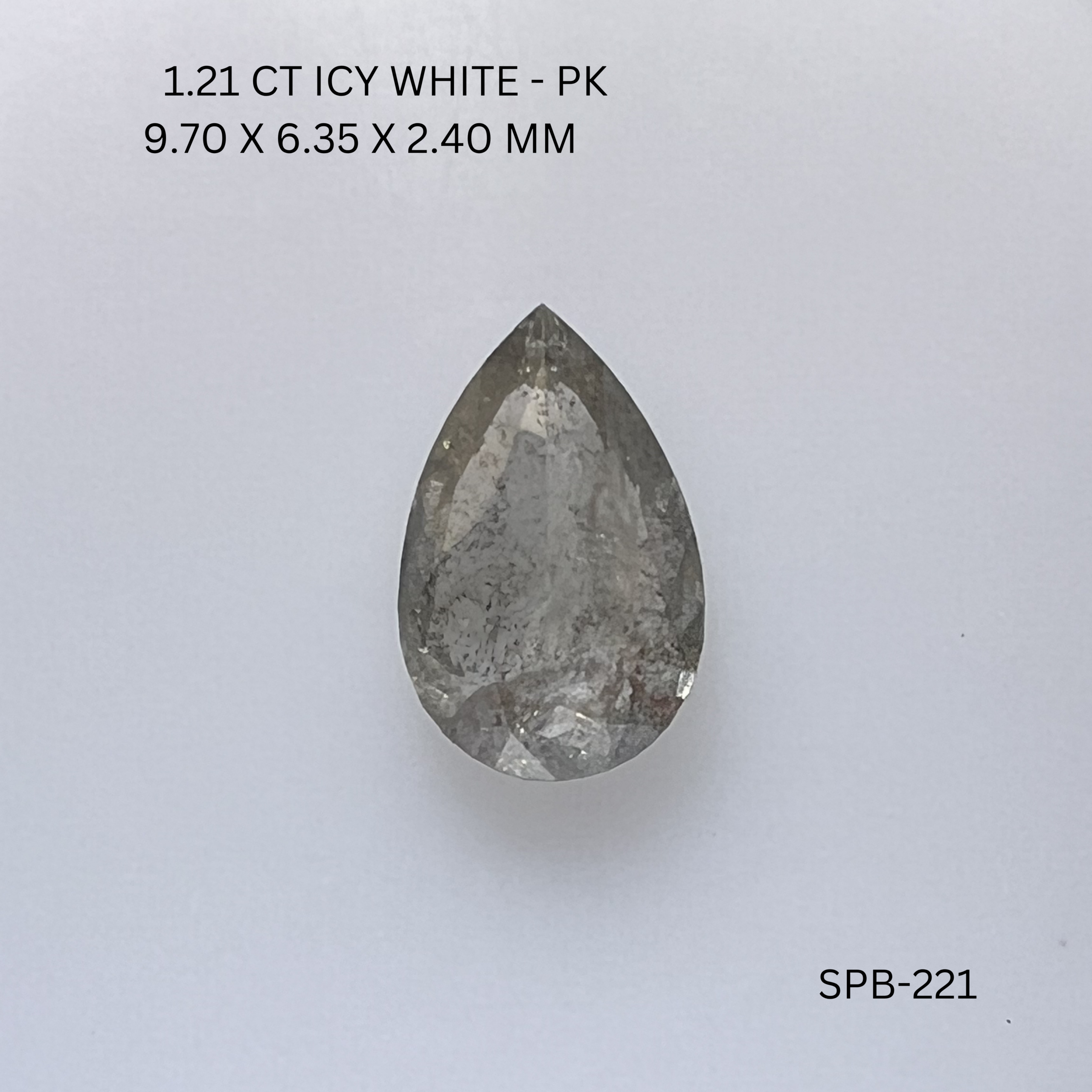 1.21CT Icy White Pear Natural Salt and Pepper Diamond 9.7*6.35*2.4MM