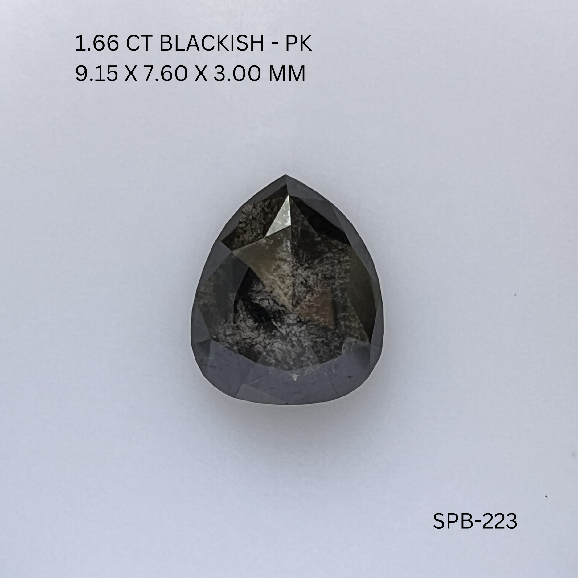 1.66CT Blackish Pear Natural Salt and Pepper Diamond 9.15*7.6*3MM