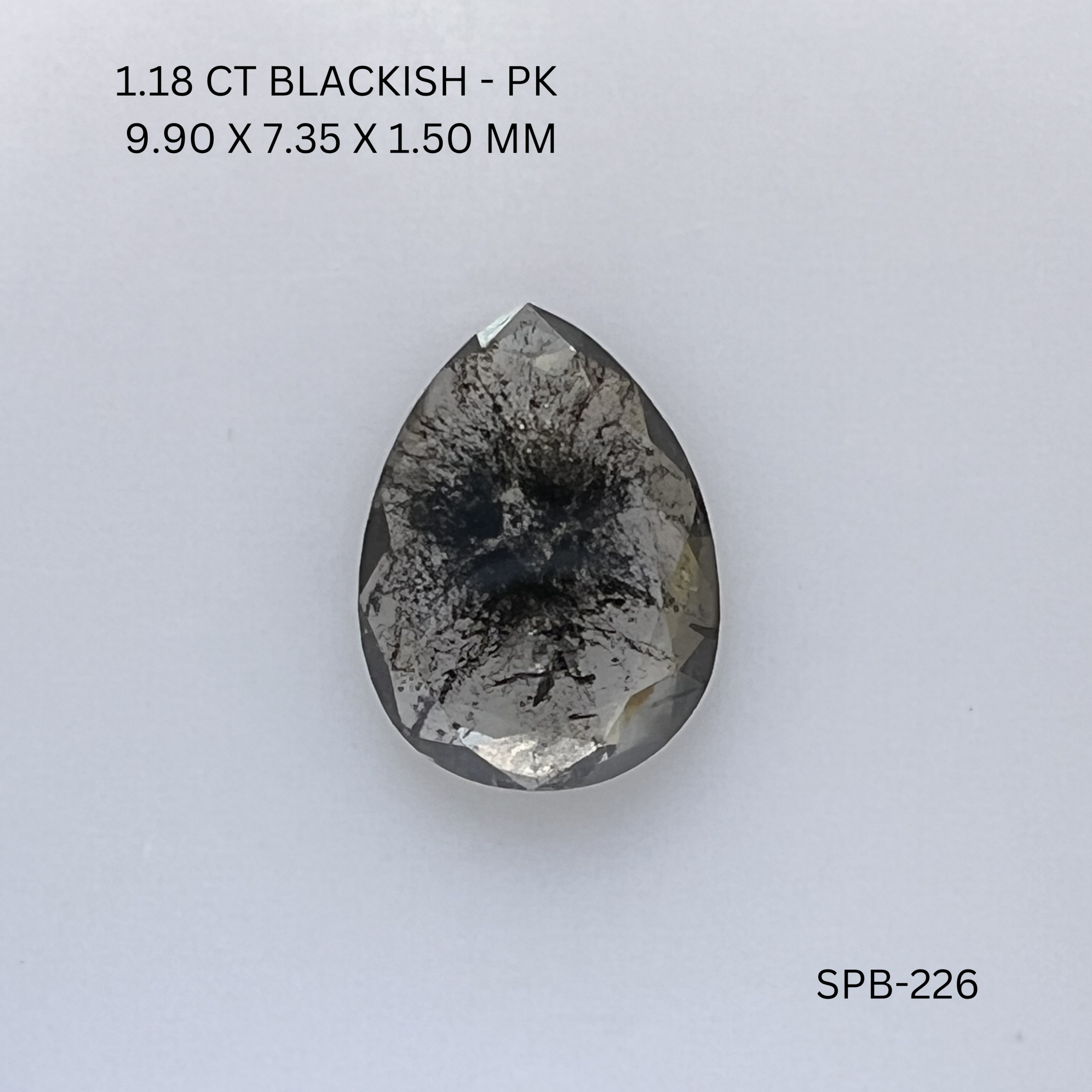 1.18CT Blackish Pear Natural Salt and Pepper Diamond 9.9*7.35*1.5MM
