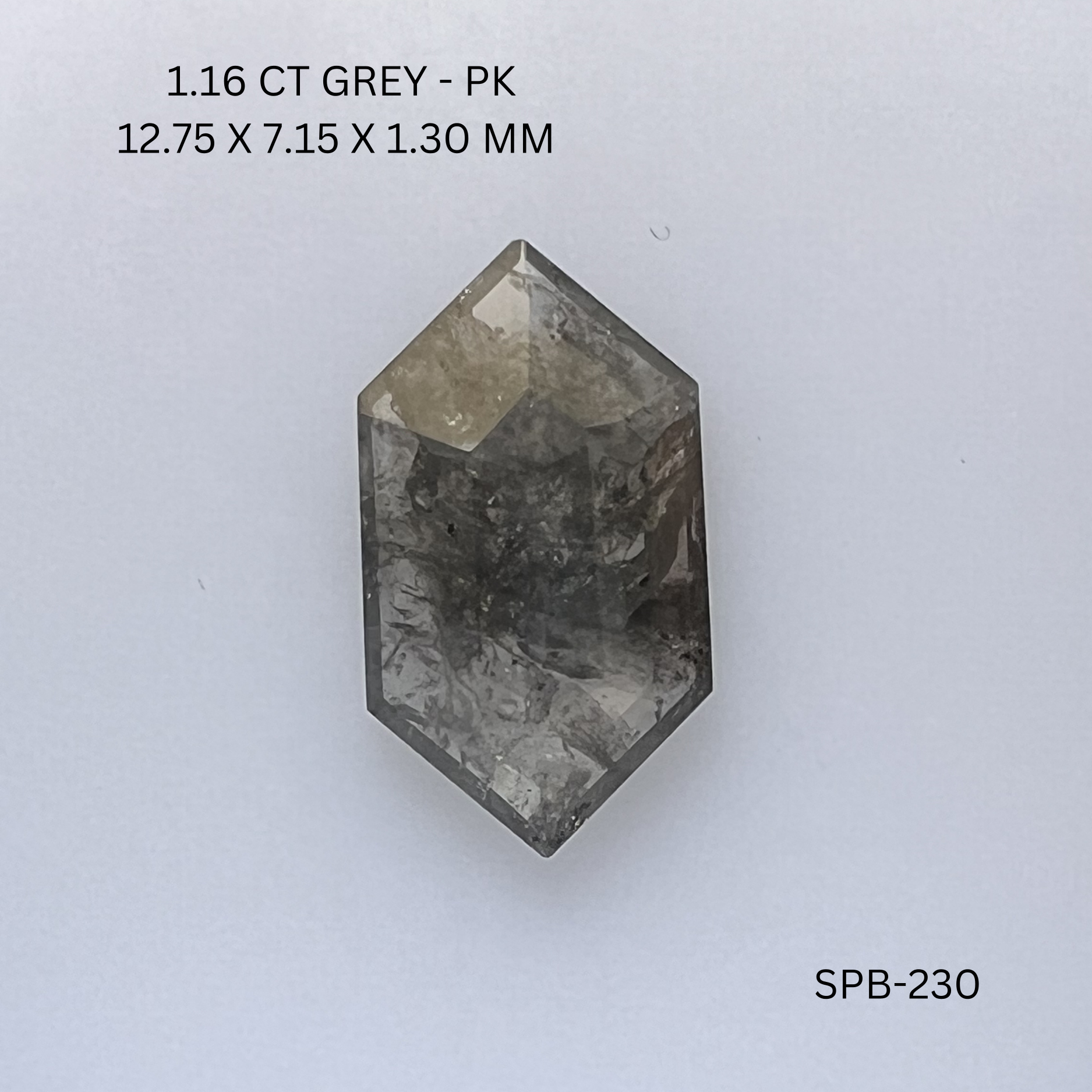 1.16CT Grey Hexagonal Natural Salt and Pepper Diamond 12.75*7.15*1.3MM
