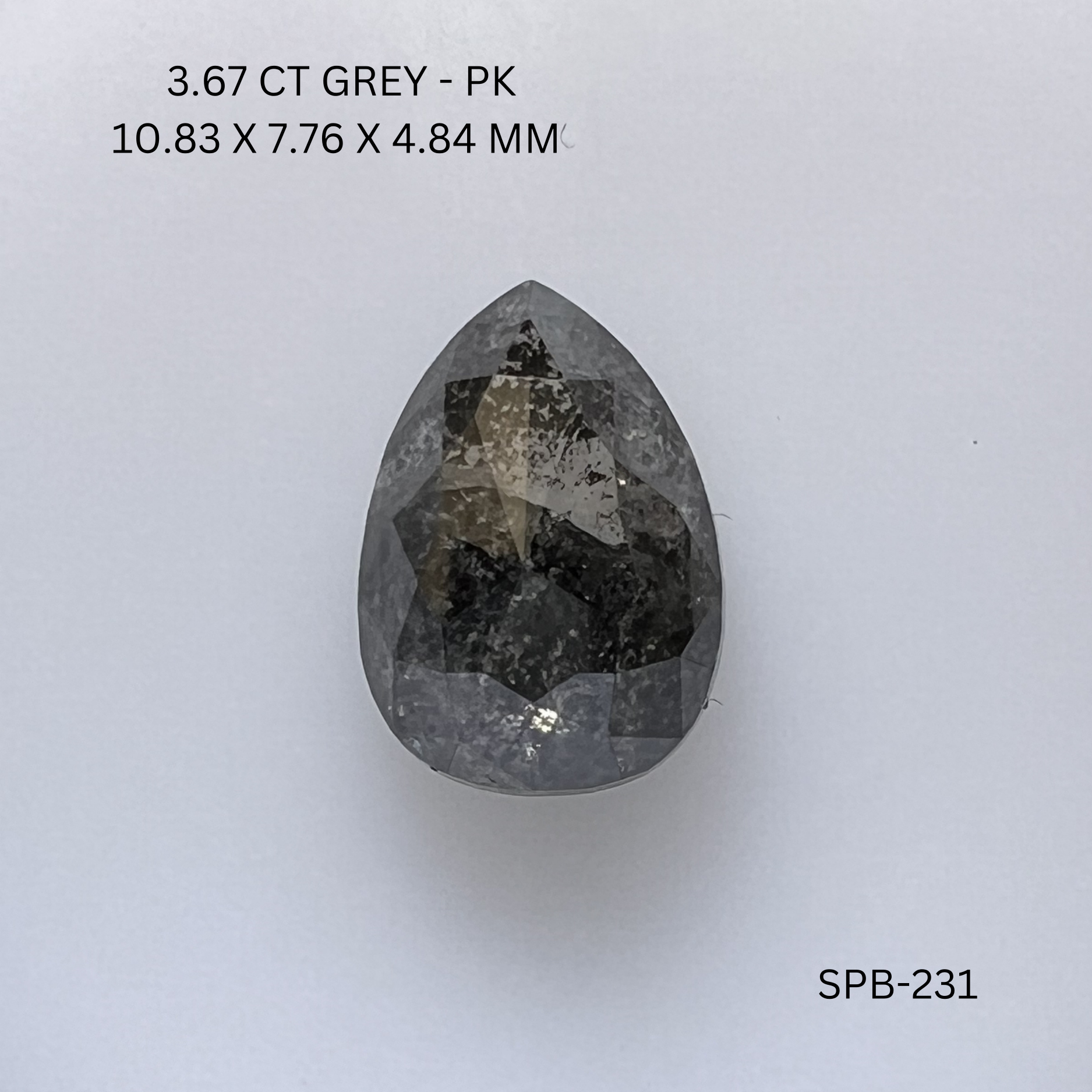 3.67CT Grey Pear Natural Salt and Pepper Diamond 10.83*7.76*4.84MM