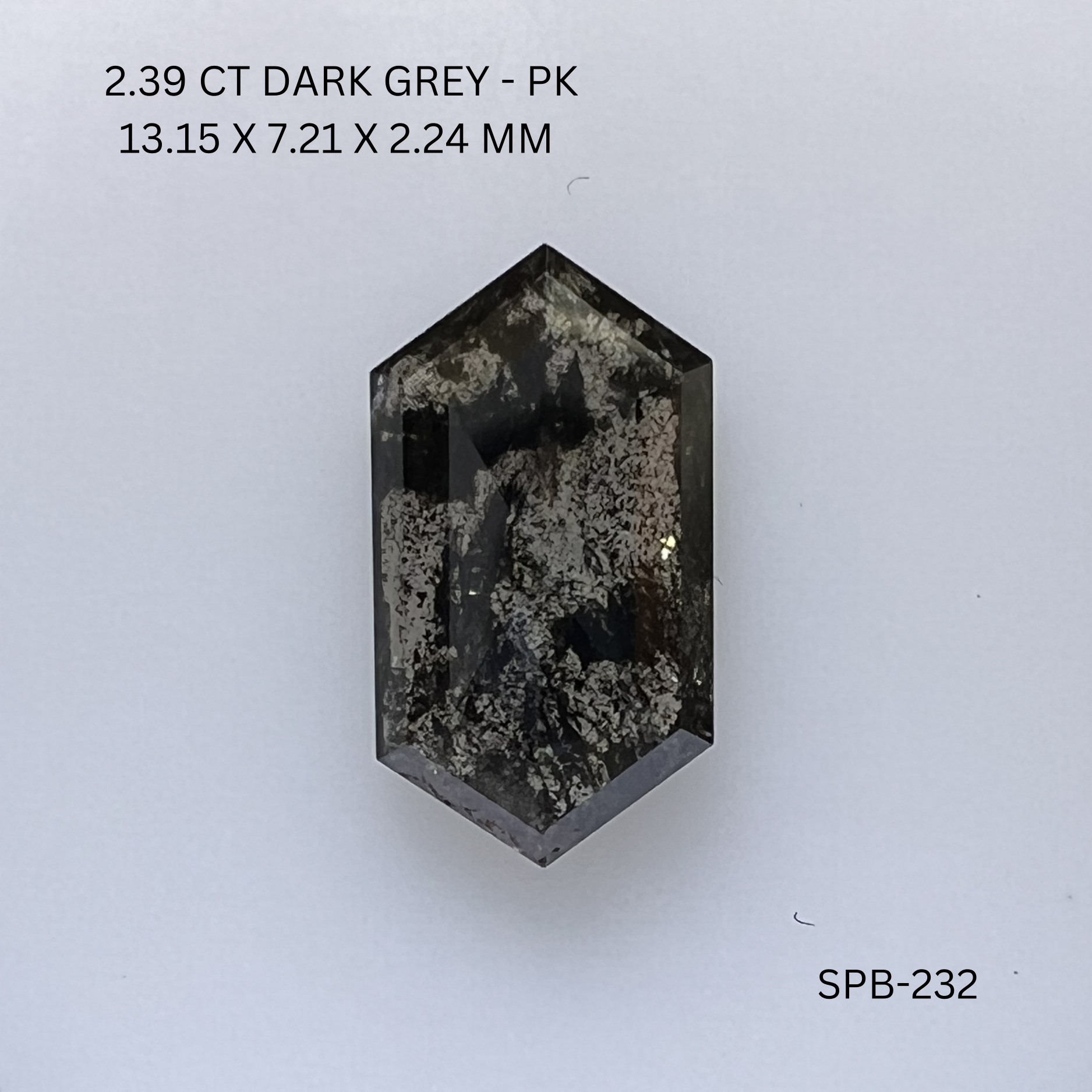 2.39CT Dark Grey Hexagonal Natural Salt and Pepper Diamond 13.15*7.21*2.24MM