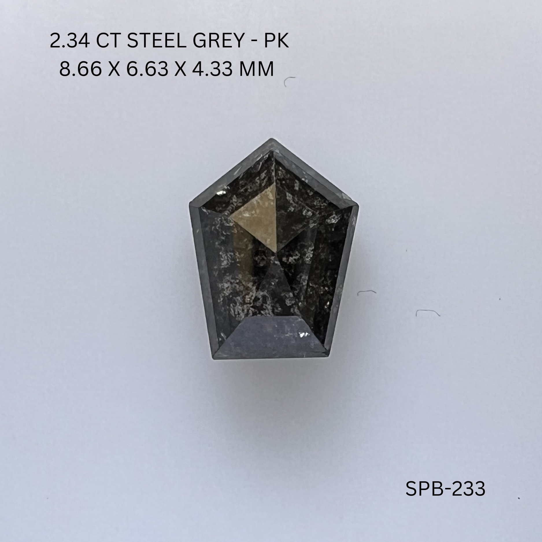 2.34CT Steel Grey Shield Natural Salt and Pepper Diamond 8.66*6.63*4.33MM