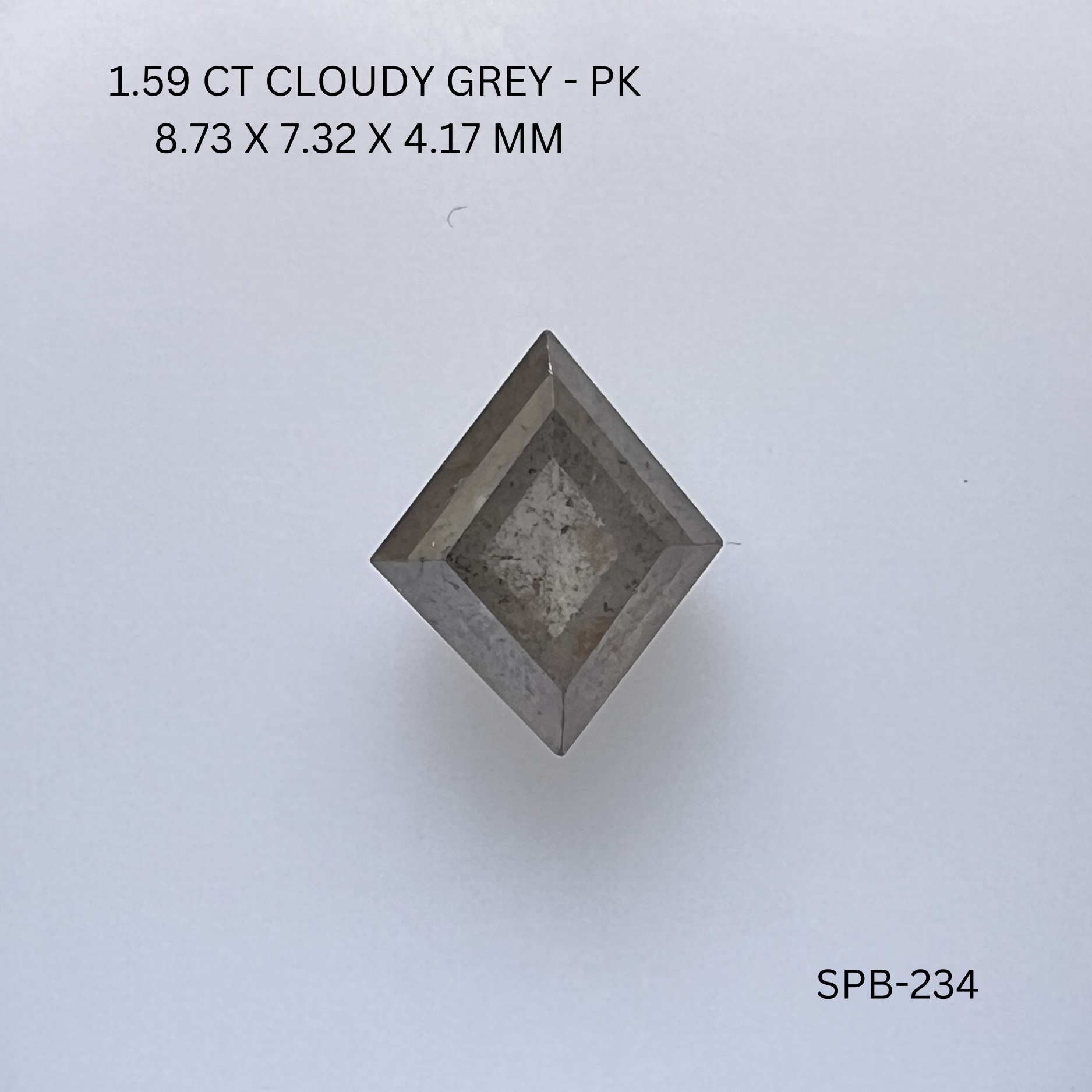 1.59CT Cloudy Grey Lozenge Natural Salt and Pepper Diamond 8.73*7.32*4.17MM