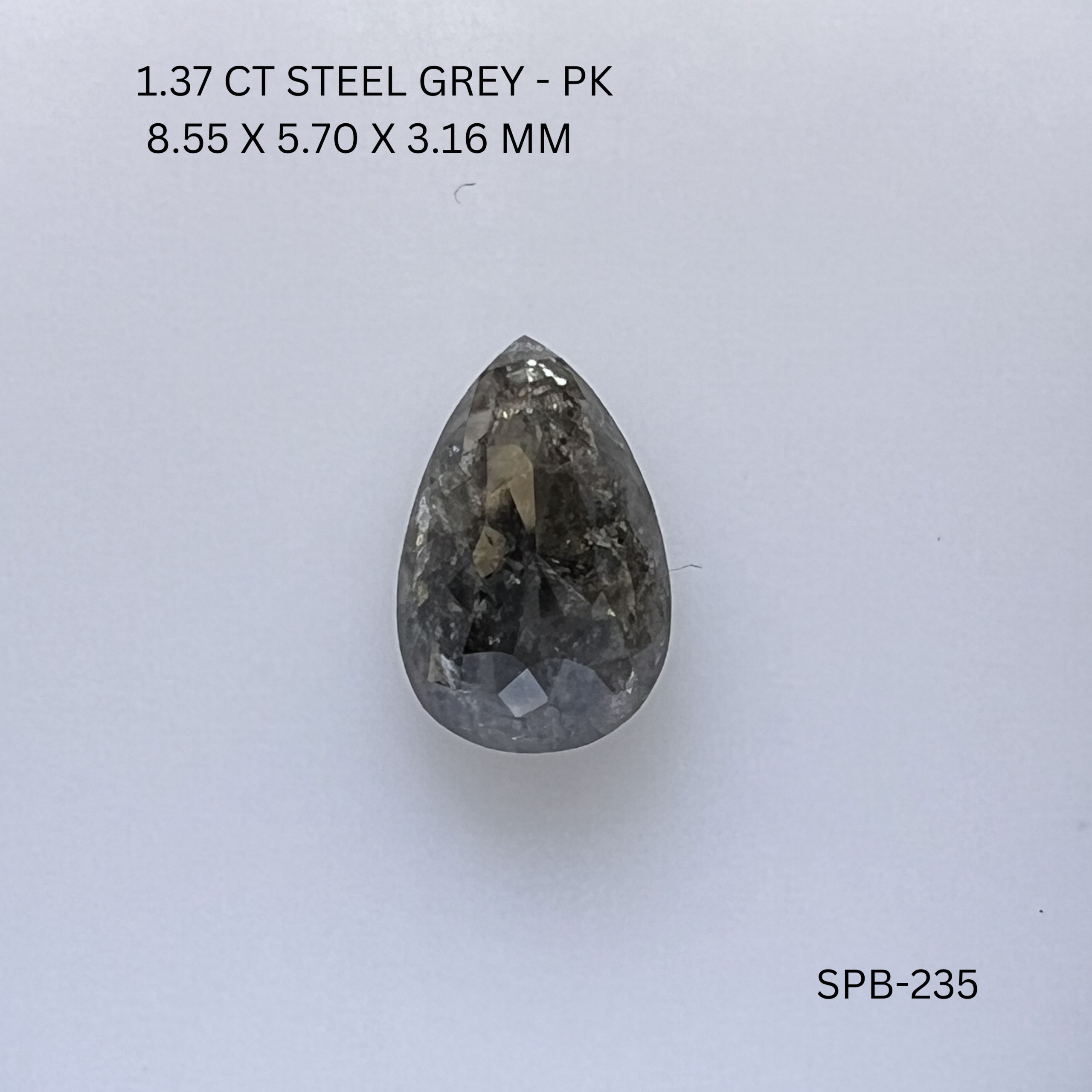 1.37CT Steel Grey Pear Natural Salt and Pepper Diamond 8.55*5.7*3.16MM