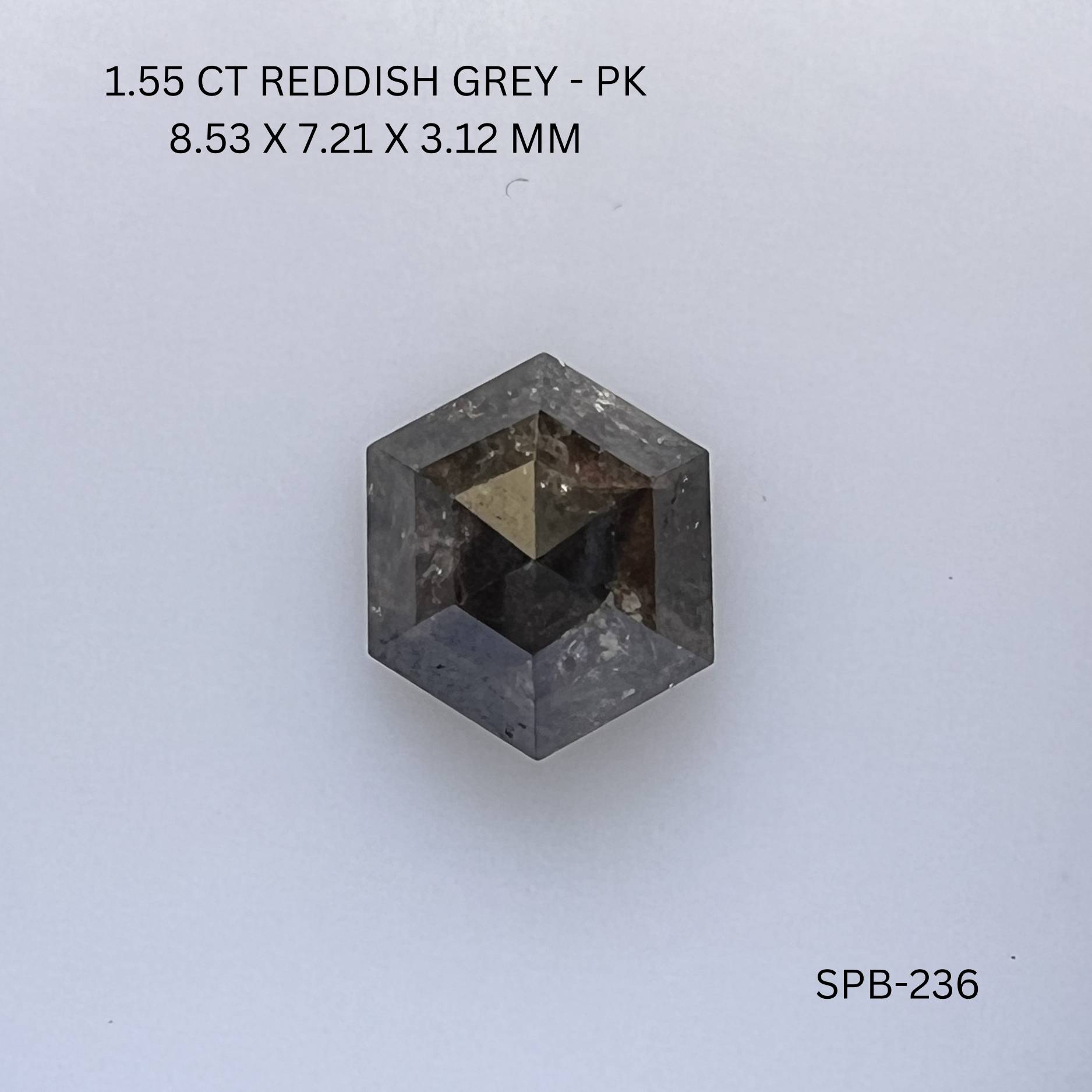 1.55CT Reddish Grey Hexagonal Natural Salt and Pepper Diamond 8.53*7.21*3.12MM
