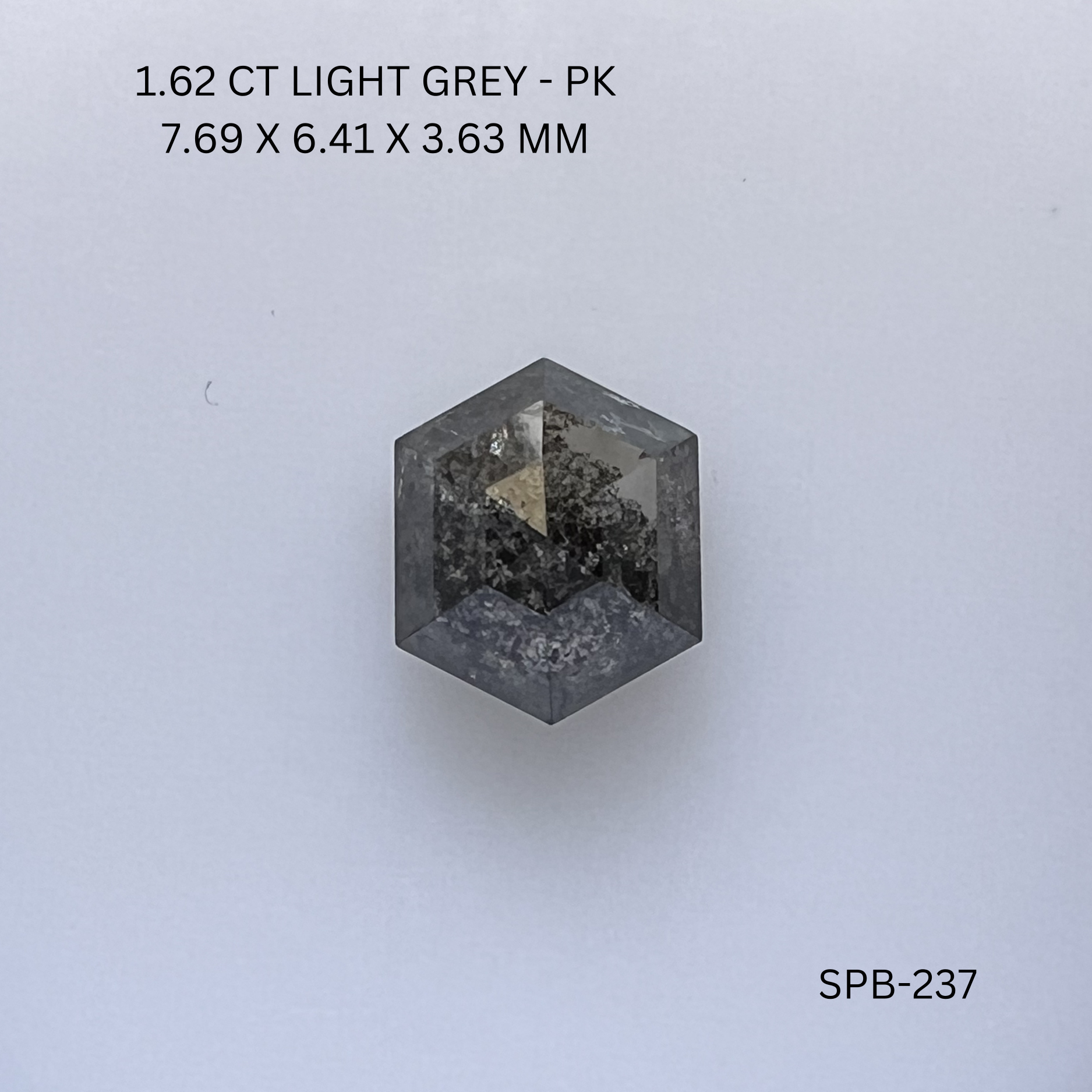 1.62CT Light Grey Hexagonal Natural Salt and Pepper Diamond 7.69*6.41*3.63MM