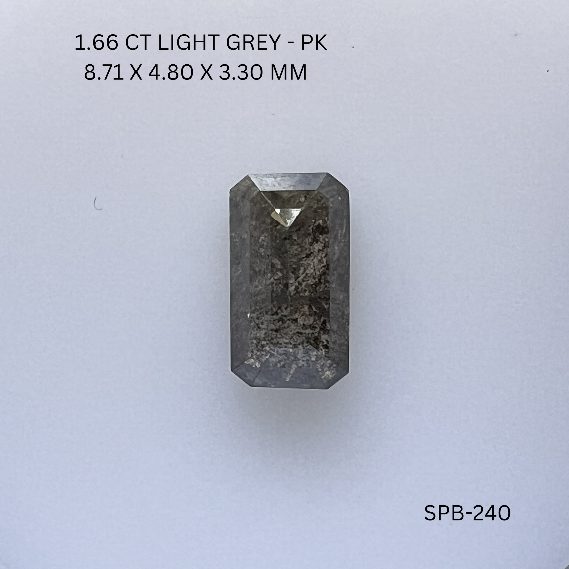 1.66CT Light Grey Emerald Natural Salt and Pepper Diamond 8.71*4.8*3.3MM
