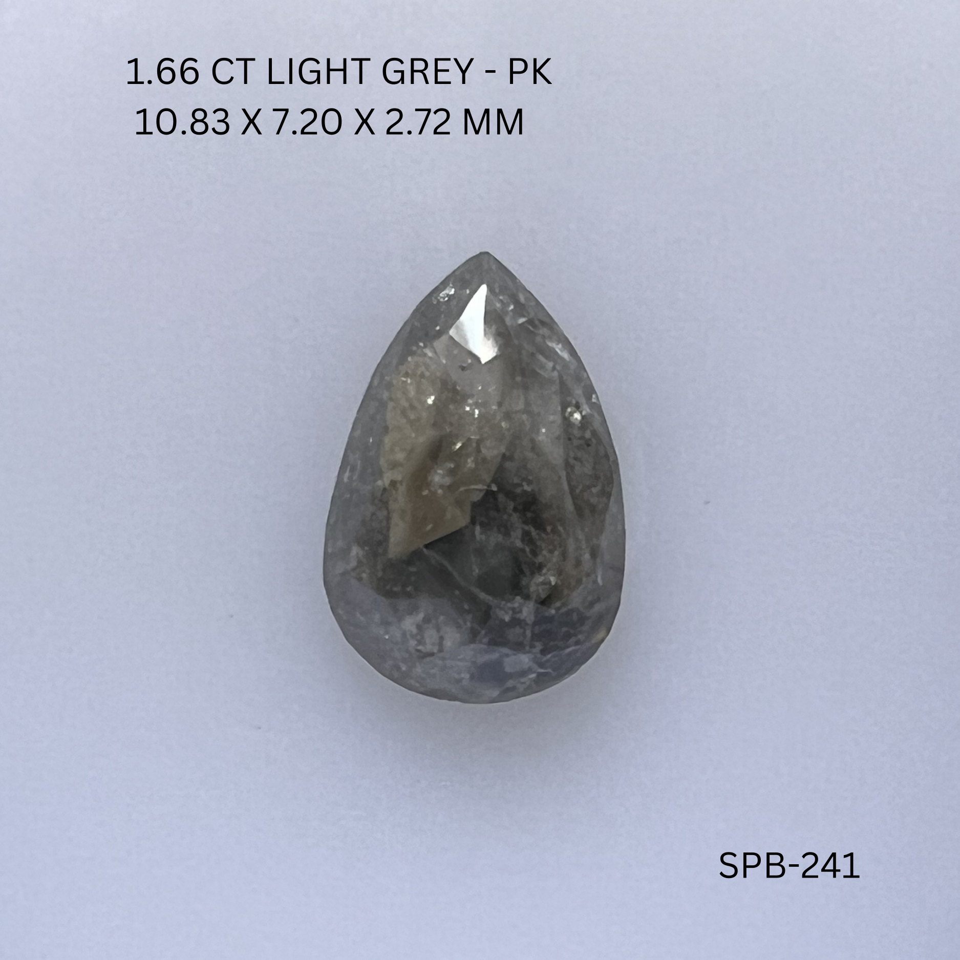 1.66CT Light Grey Pear Natural Salt & Pepper Diamond 10.83*7.2*2.72MM