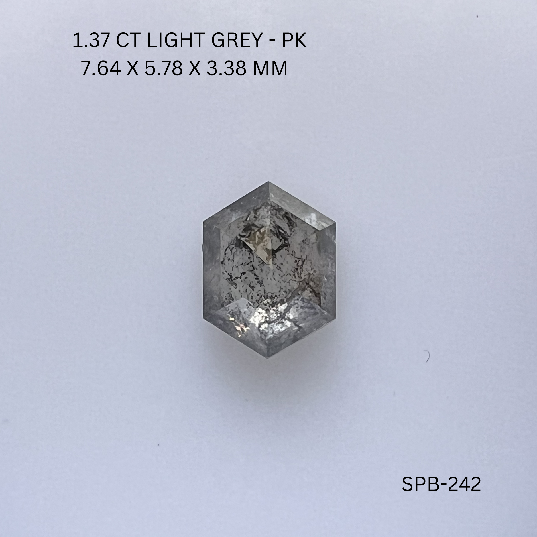 1.37CT Light Grey Hexagonal Salt and Pepper Diamond 7.64*5.78*3.38MM