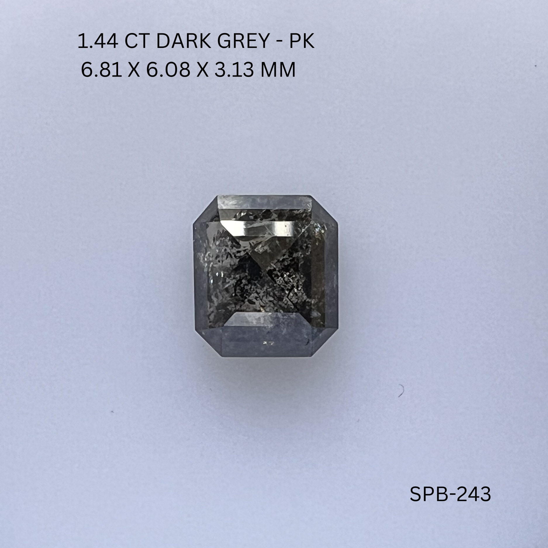 1.44CT Dark Grey Asscher Natural Salt and Pepper Diamond 6.81*6.08*3.13MM