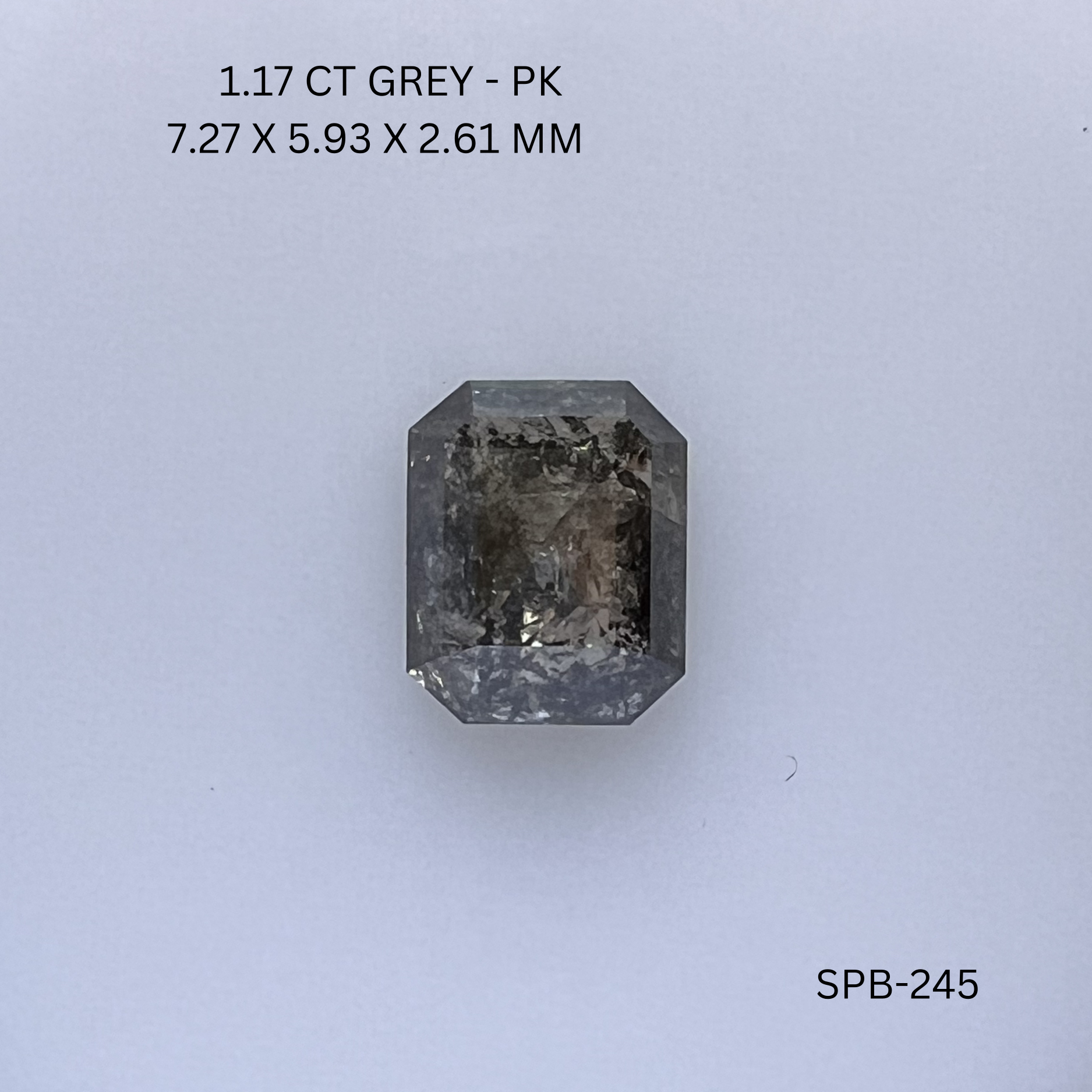 1.17CT Grey Asscher Natural Salt & Pepper Diamond 7.27*5.93*2.61MM