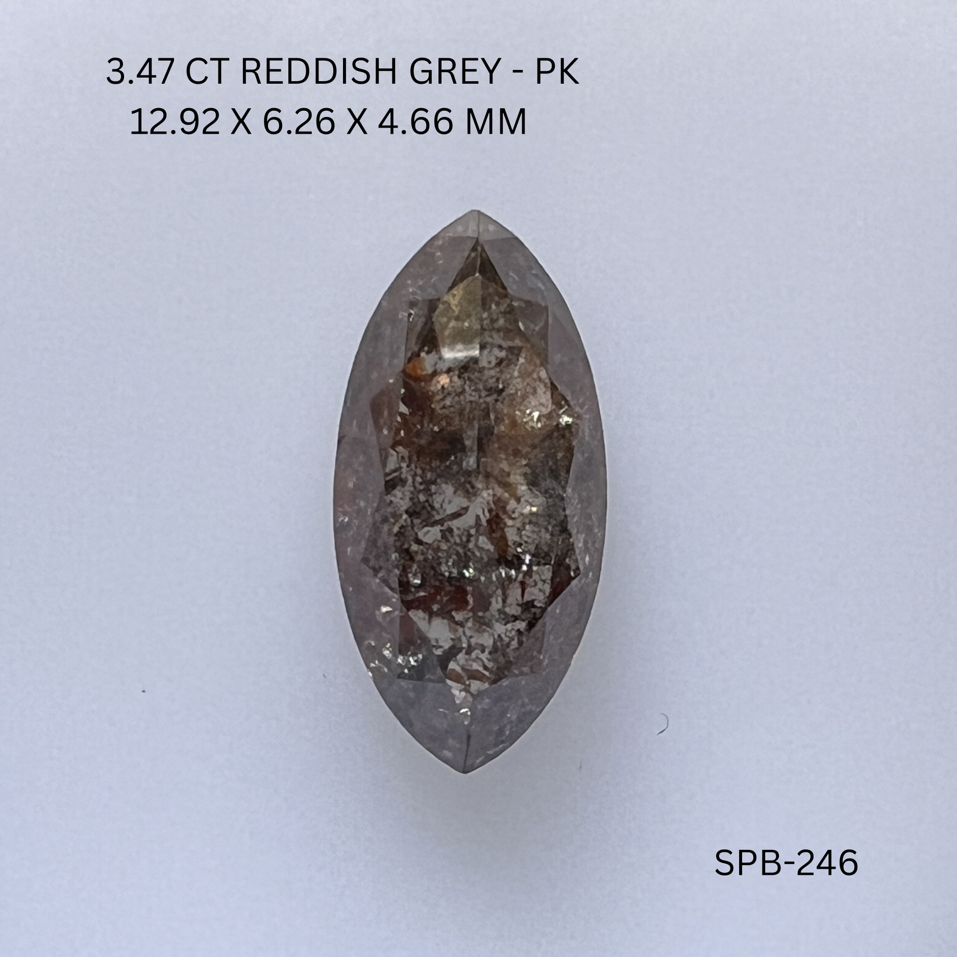 3.47CT Reddish Grey Marquise Natural Salt and Pepper Diamond 12.92*6.26*4.66MM