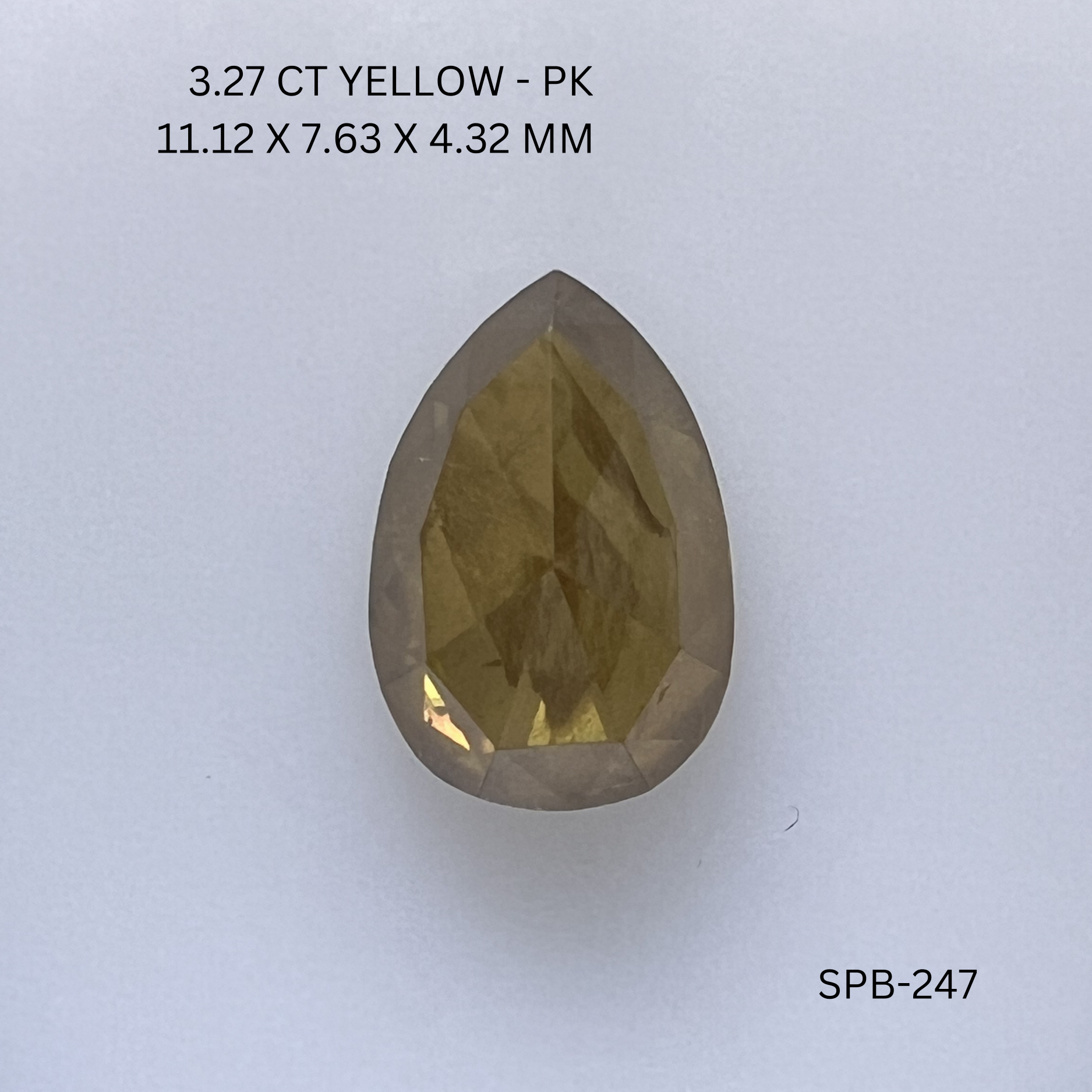 3.27CT Yellow Pear Natural Salt & Pepper Diamond 11.12*7.63*4.32MM