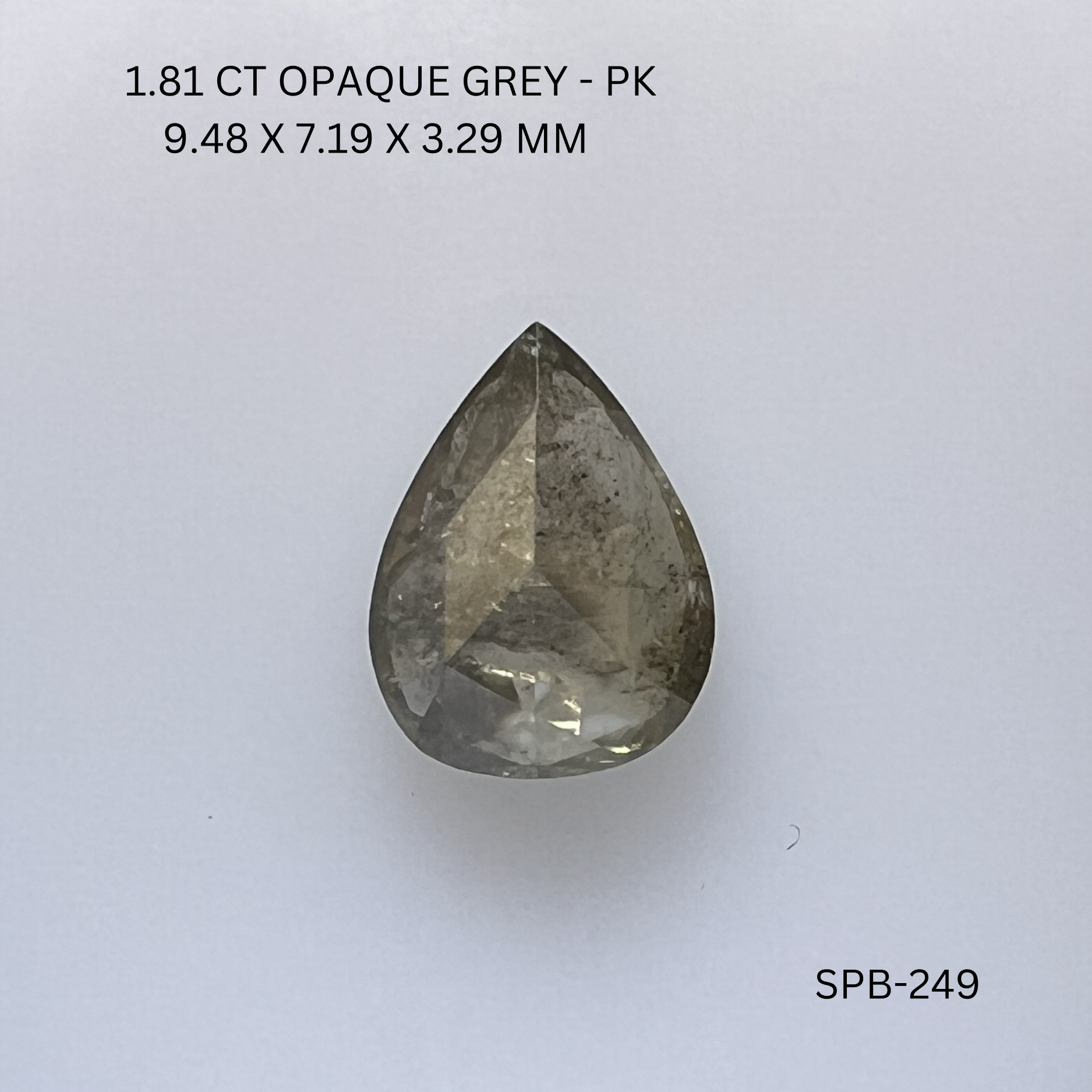 1.81CT Opaque Grey Pear Natural Salt & Pepper Diamond 9.48*7.19*3.29MM